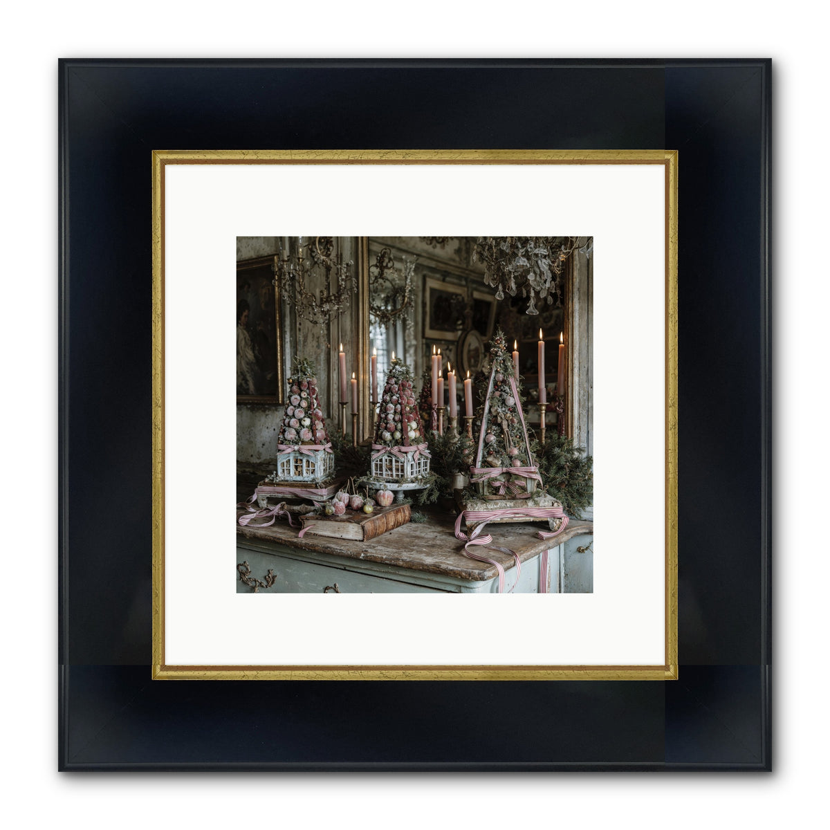 Sugarplum Village Square Framed Print - Wide Black w/Gold 10x10