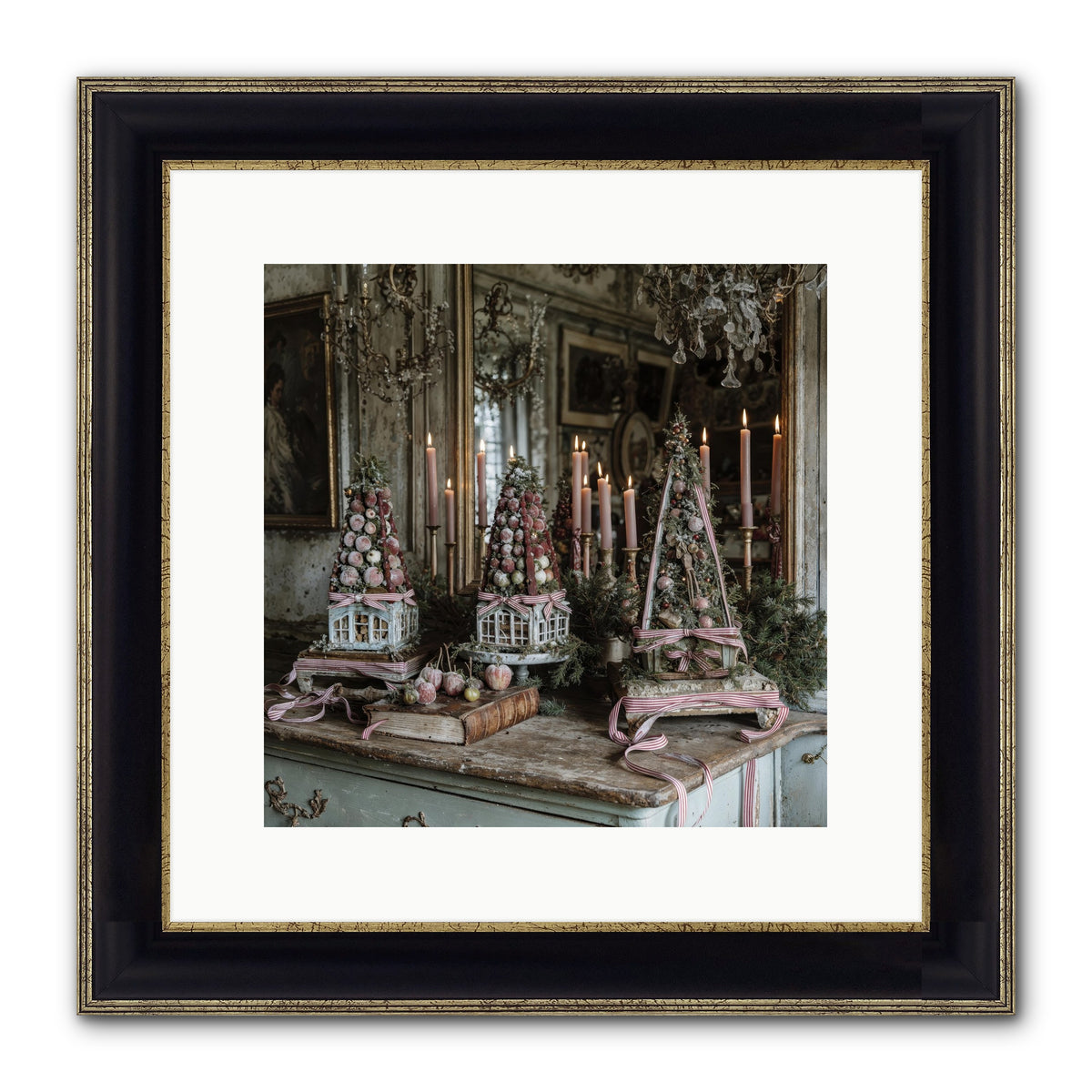 Sugarplum Village Square Framed Print - Black & Gold 12x12