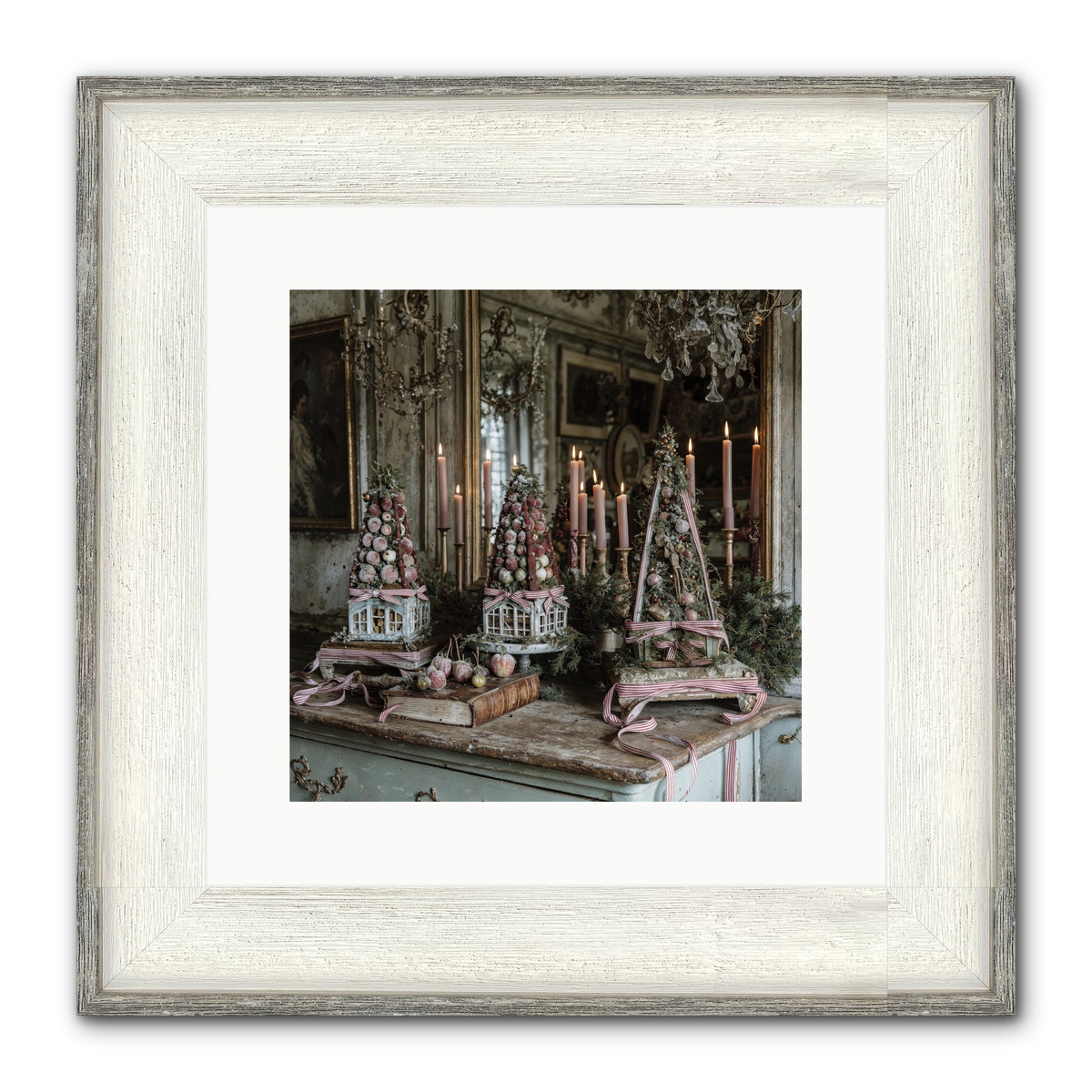 Sugarplum Village Square Framed Print - Driftwood White 12x12