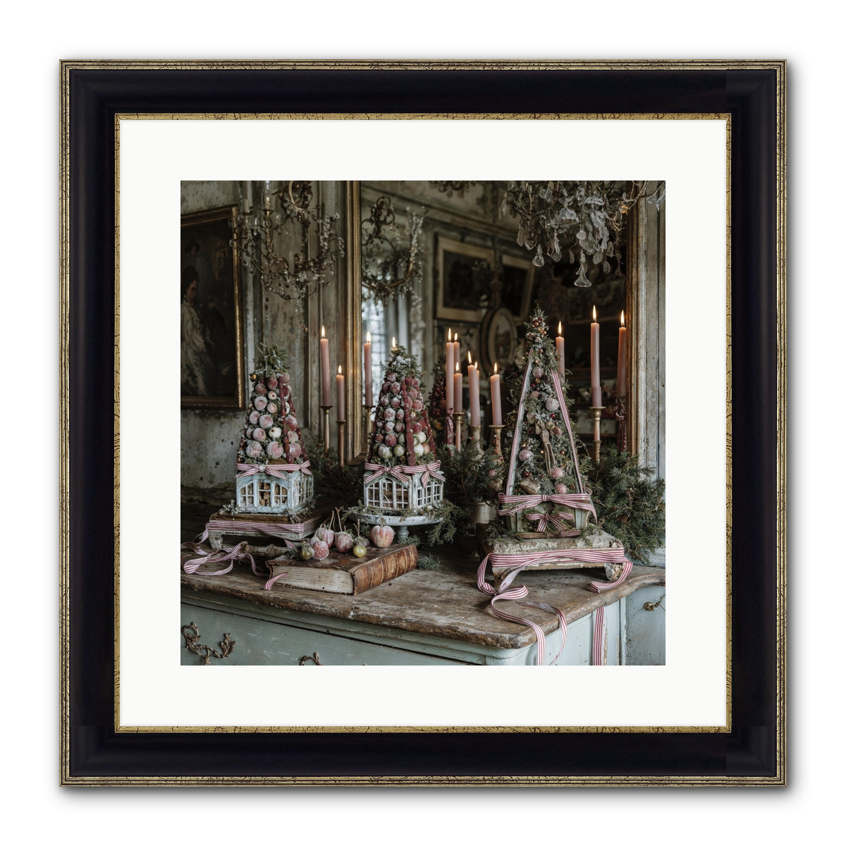 Sugarplum Village Square Framed Print - Black & Gold 16x16