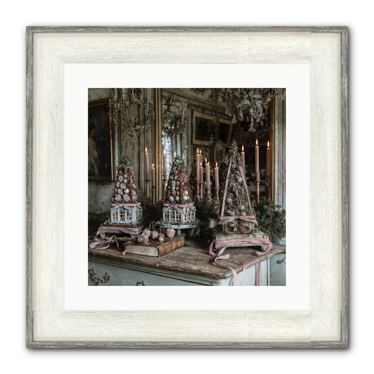 Sugarplum Village Square Framed Print - Driftwood White 16x16
