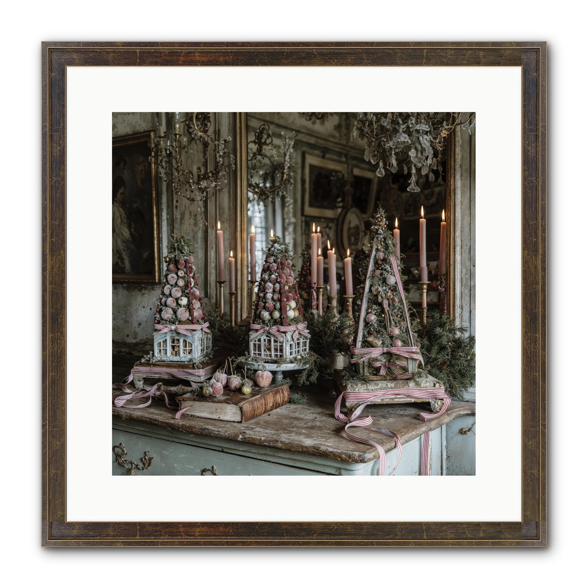 Sugarplum Village Square Framed Print - Slimwoods Black/Gold 16x16