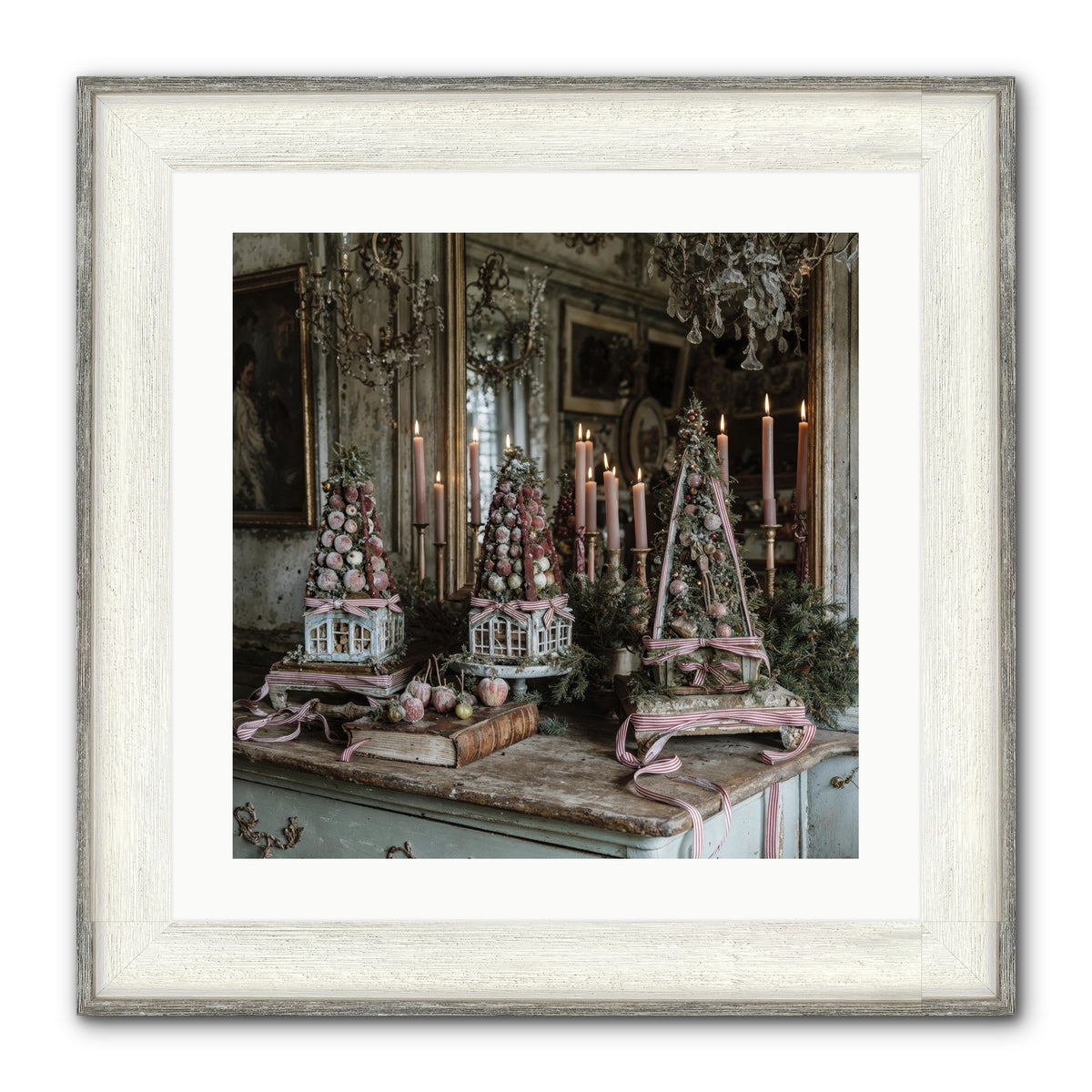 Sugarplum Village Square Framed Print - Driftwood White 20x20