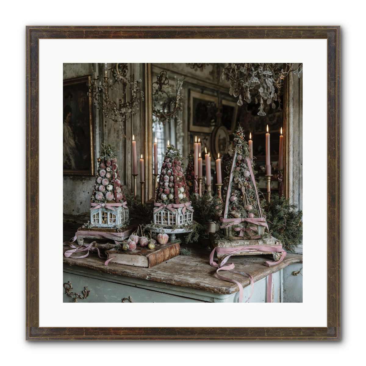 Sugarplum Village Square Framed Print - Slimwoods Black/Gold 20x20