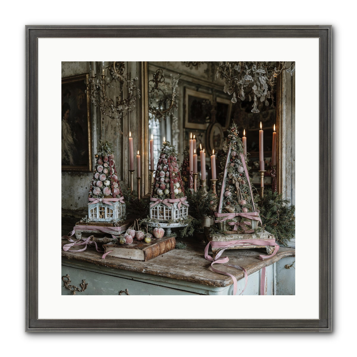 Sugarplum Village Square Framed Print - Slimwoods Black/Silver 20x20