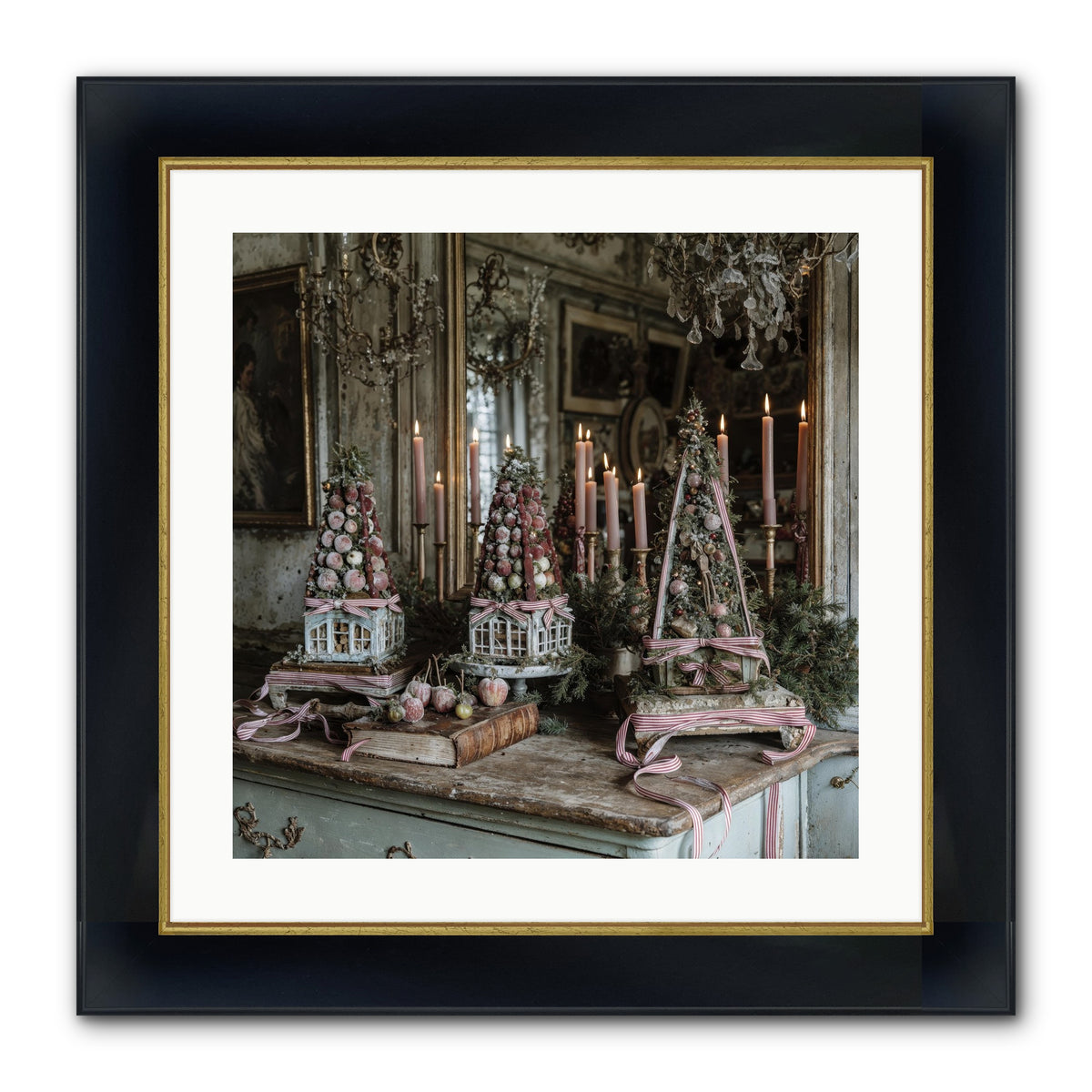 Sugarplum Village Square Framed Print - Wide Black w/Gold 20x20