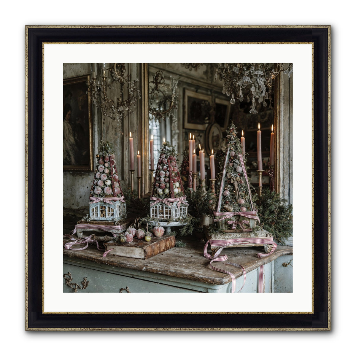 Sugarplum Village Square Framed Print - Black & Gold 24x24