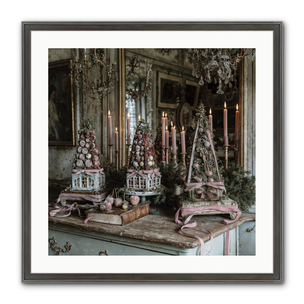 Sugarplum Village Square Framed Print - Slimwoods Black/Silver 24x24