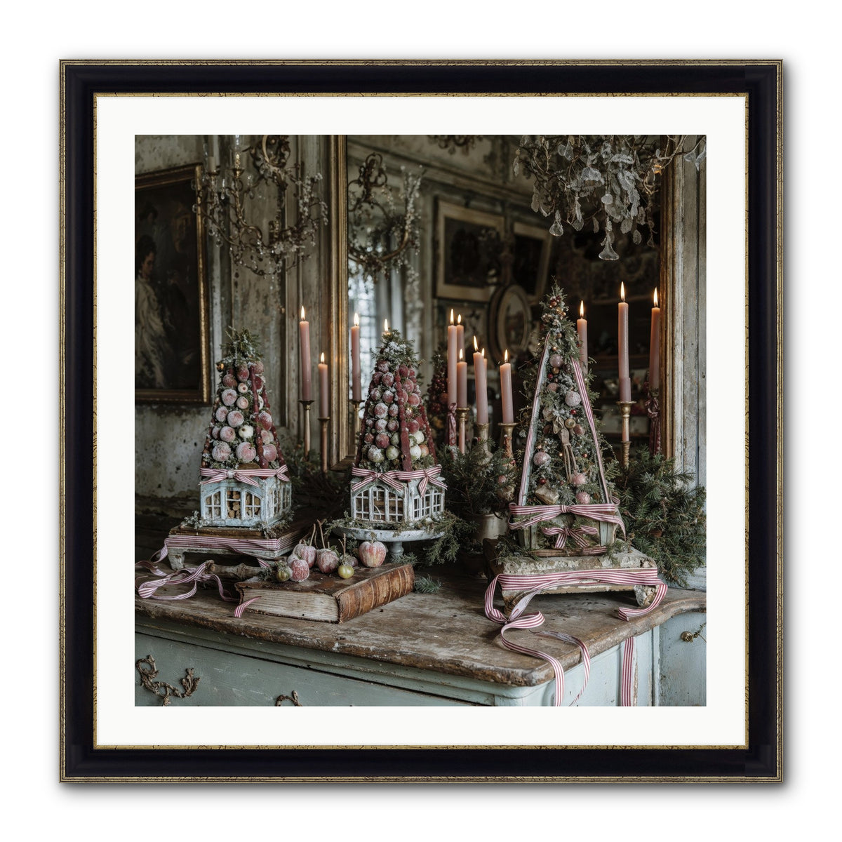 Sugarplum Village Square Framed Print - Black & Gold 30x30
