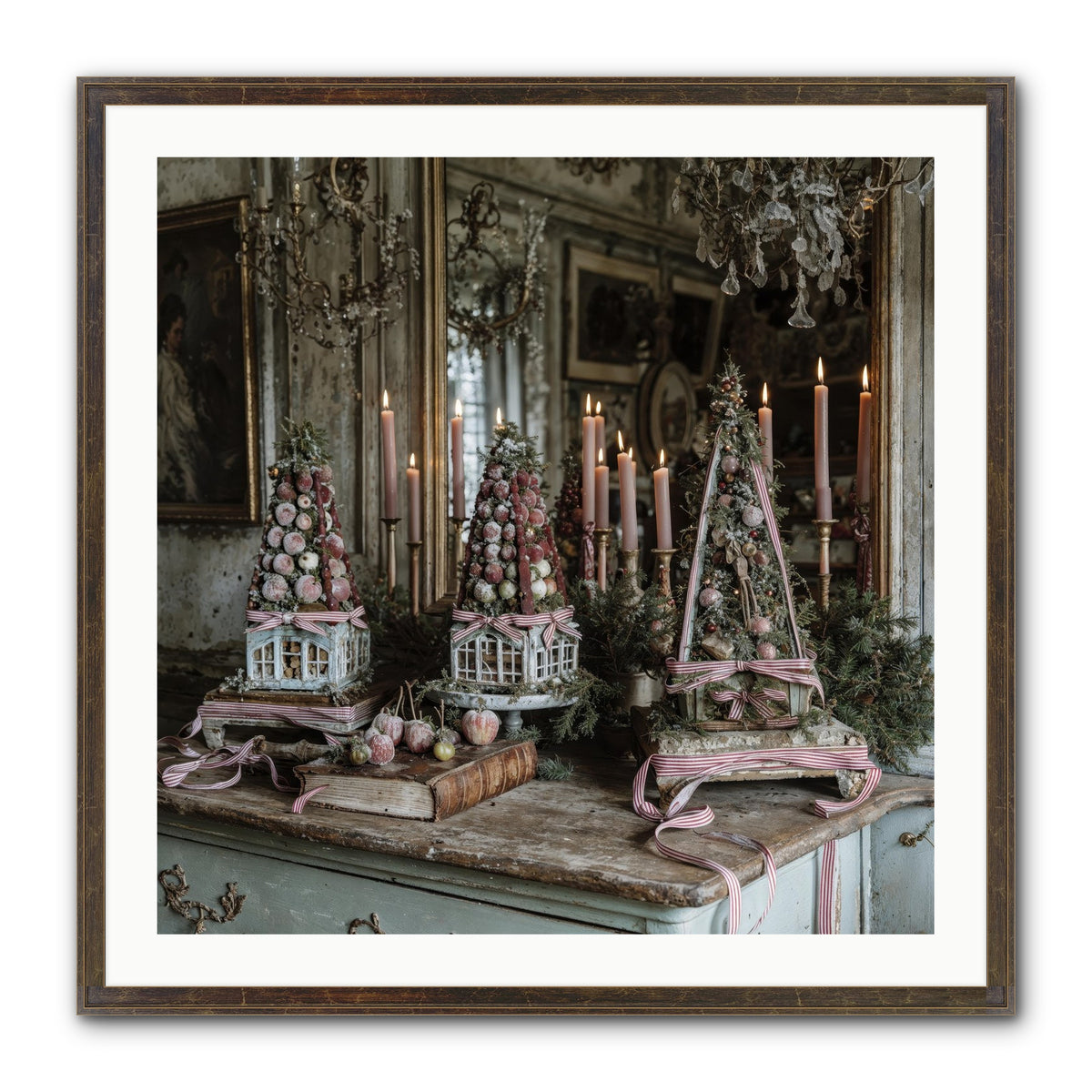 Sugarplum Village Square Framed Print - Slimwoods Black/Gold 30x30