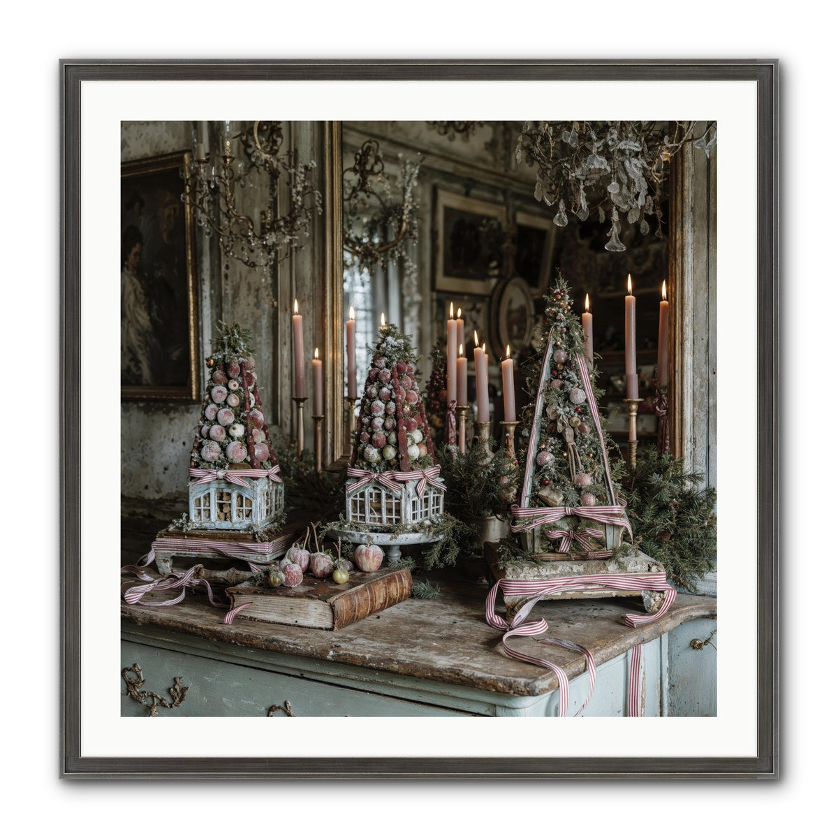 Sugarplum Village Square Framed Print - Slimwoods Black/Silver 30x30