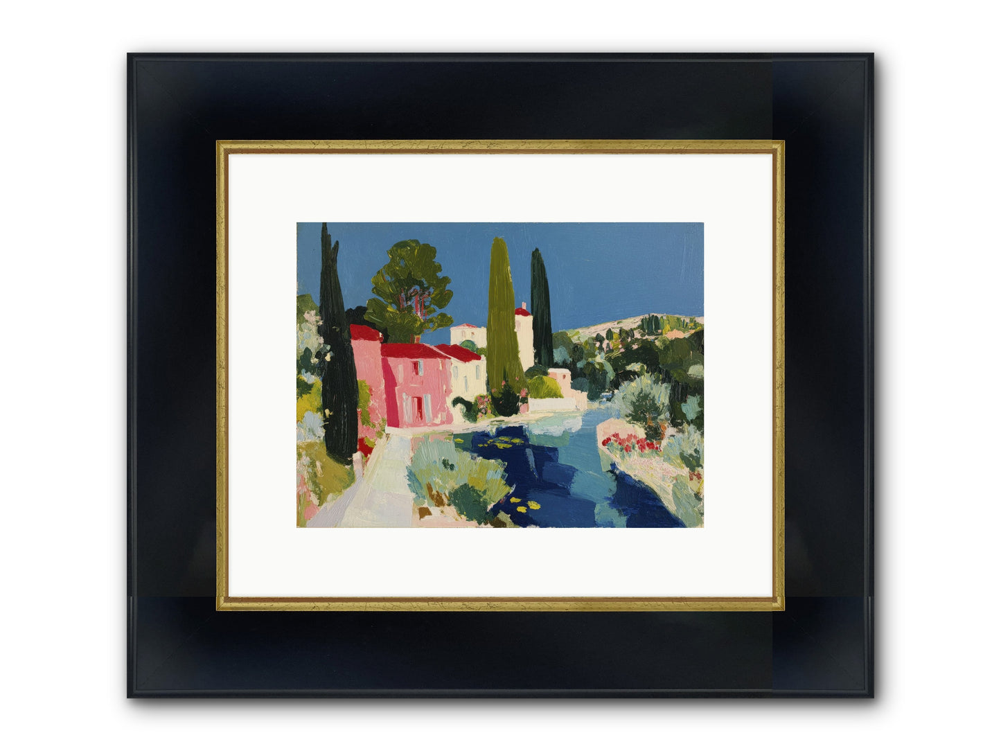 Summer At The Villa Framed Print - Wide Black w/Gold 12x9