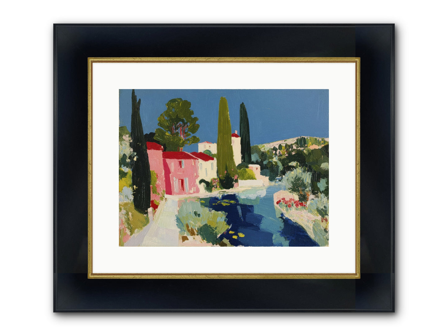 Summer At The Villa Framed Print - Wide Black w/Gold 16x12