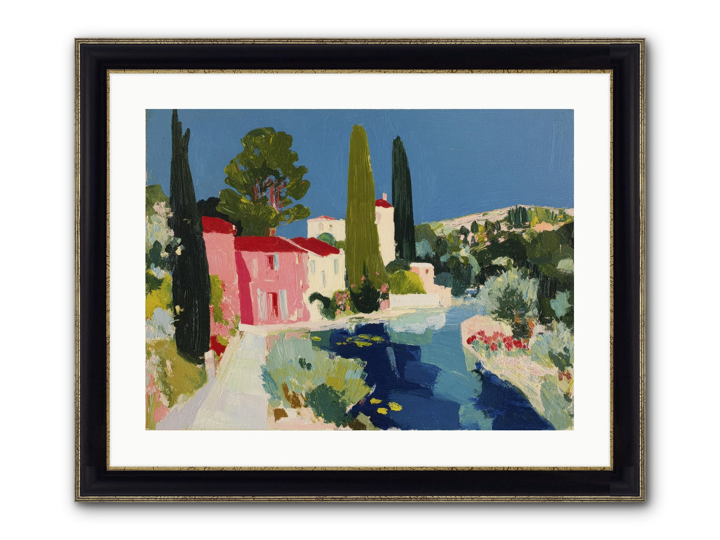 Summer At The Villa Framed Print - Black & Gold 24x18