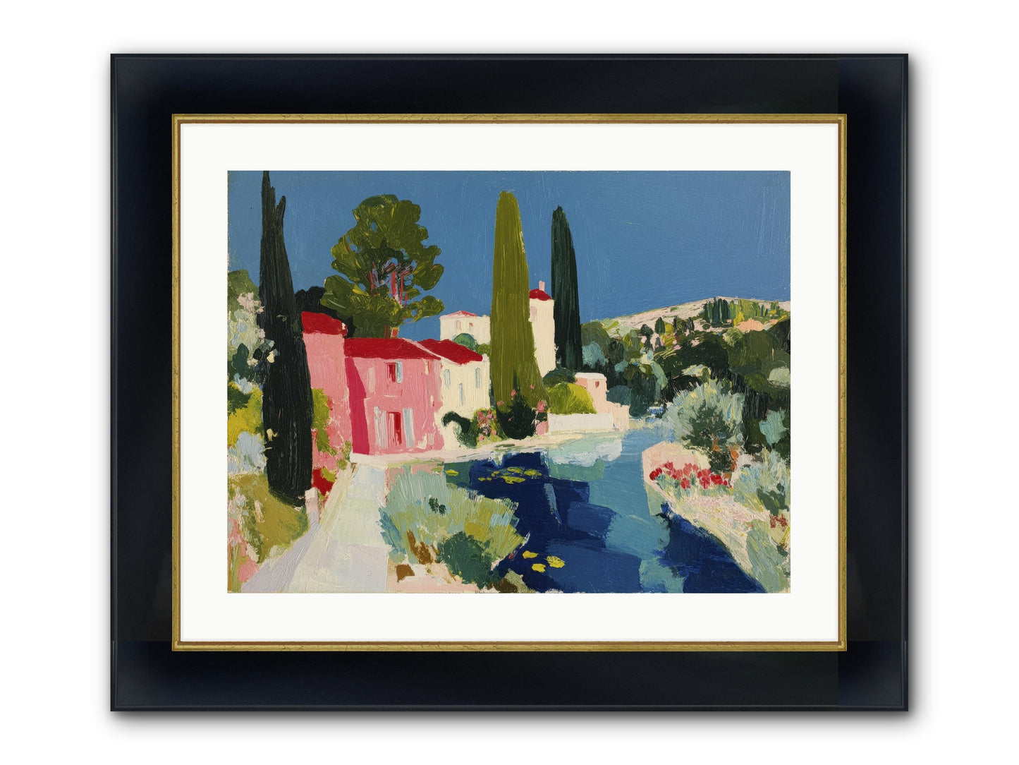 Summer At The Villa Framed Print - Wide Black w/Gold 24x18