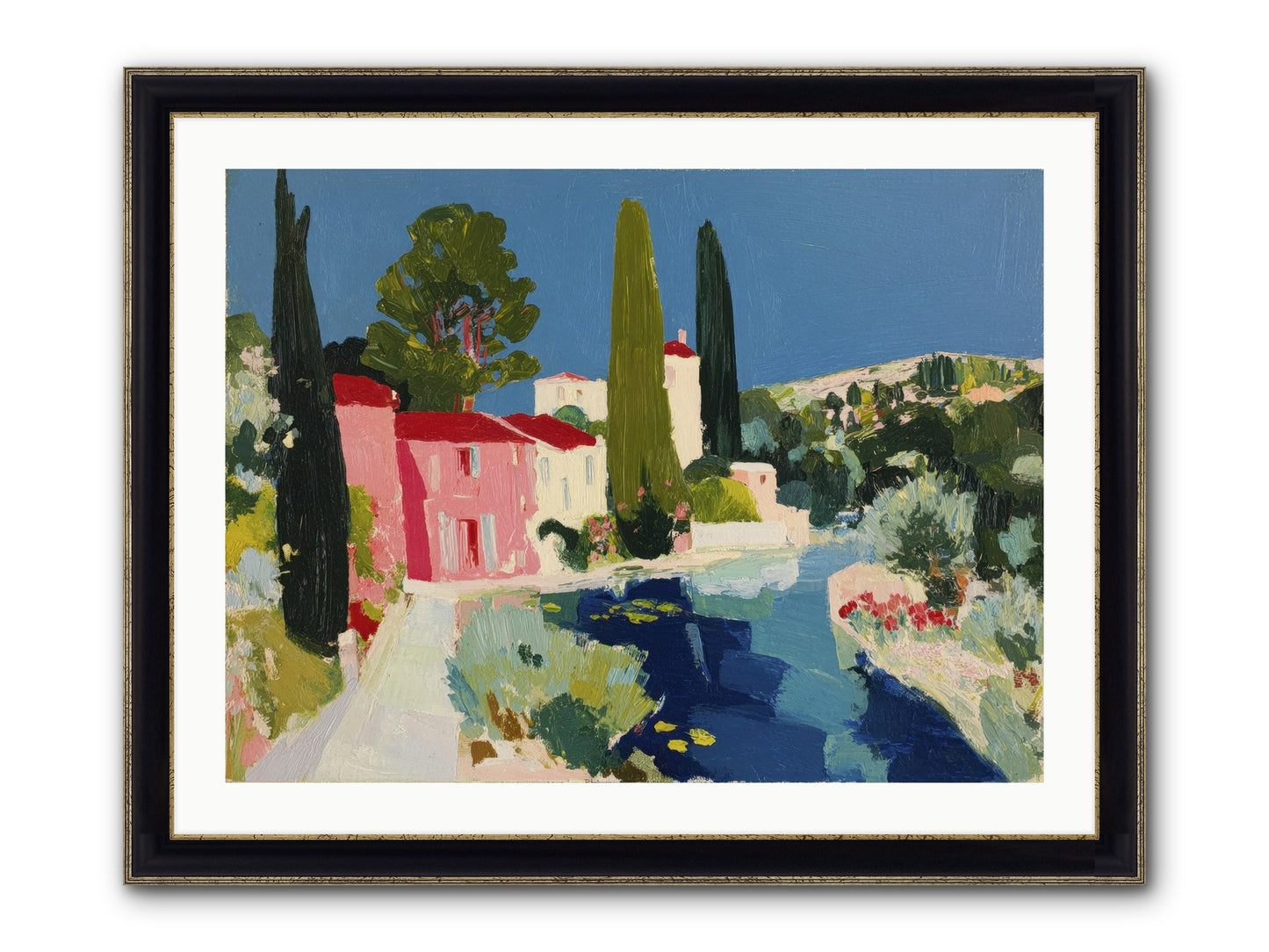 Summer At The Villa Framed Print - Black & Gold 32x24