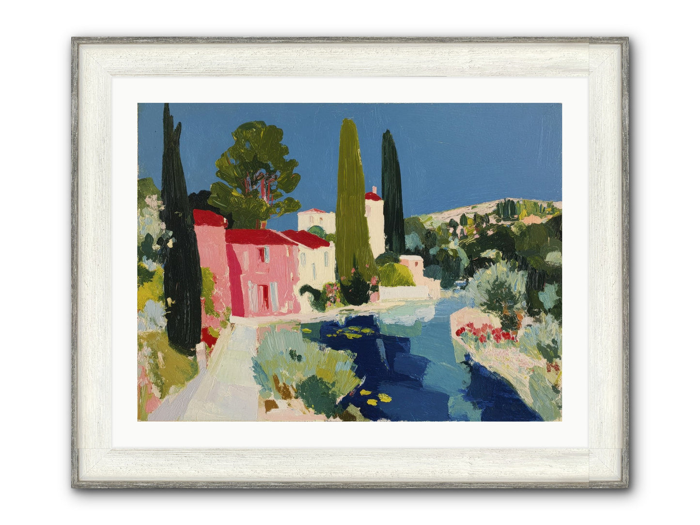Summer At The Villa Framed Print - Driftwood White 32x24