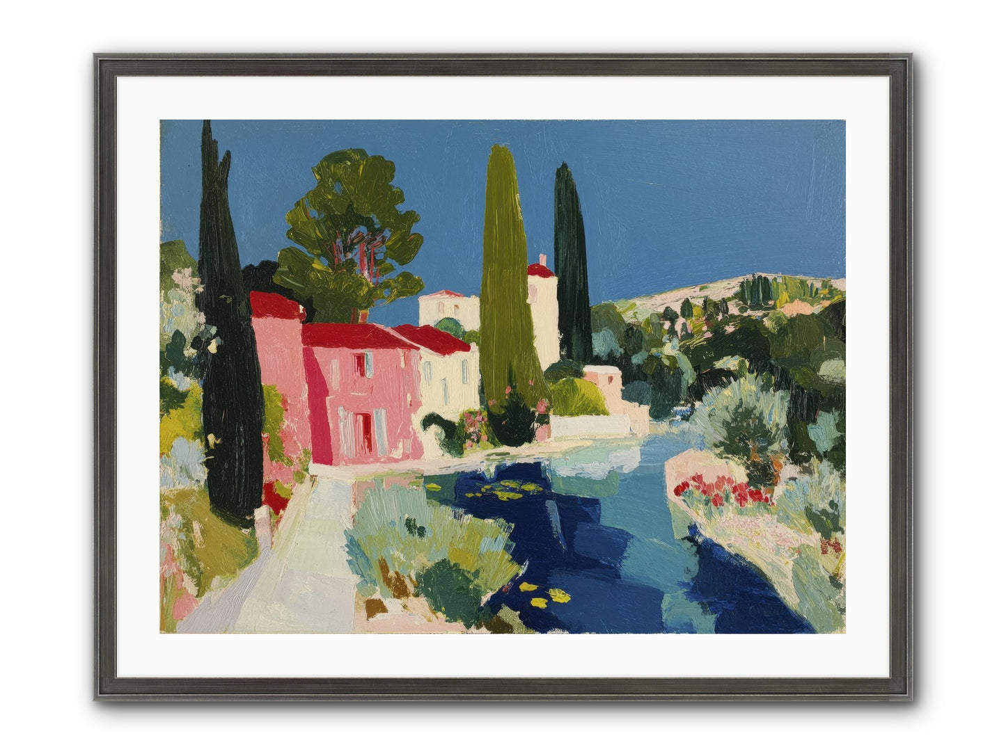 Summer At The Villa Framed Print - Slimwoods Black/Silver 32x24