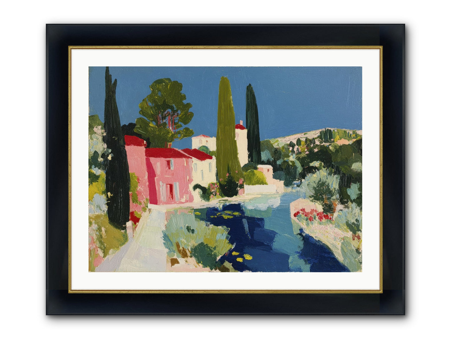 Summer At The Villa Framed Print - Wide Black w/Gold 32x24