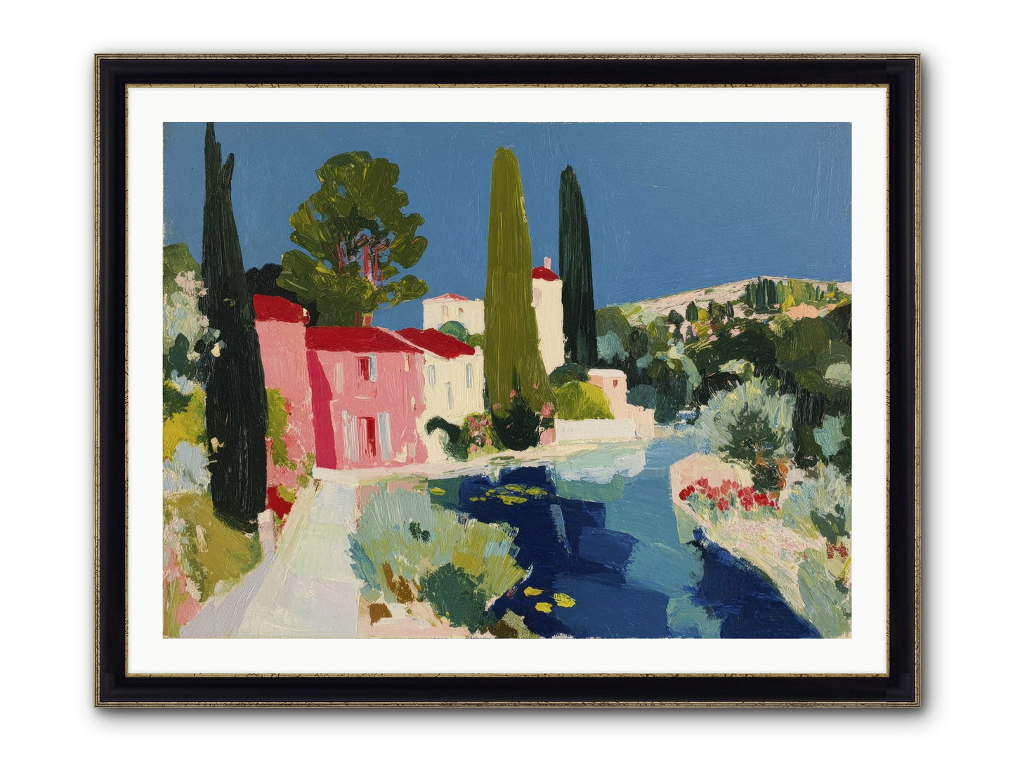 Summer At The Villa Framed Print - Black & Gold 40x30