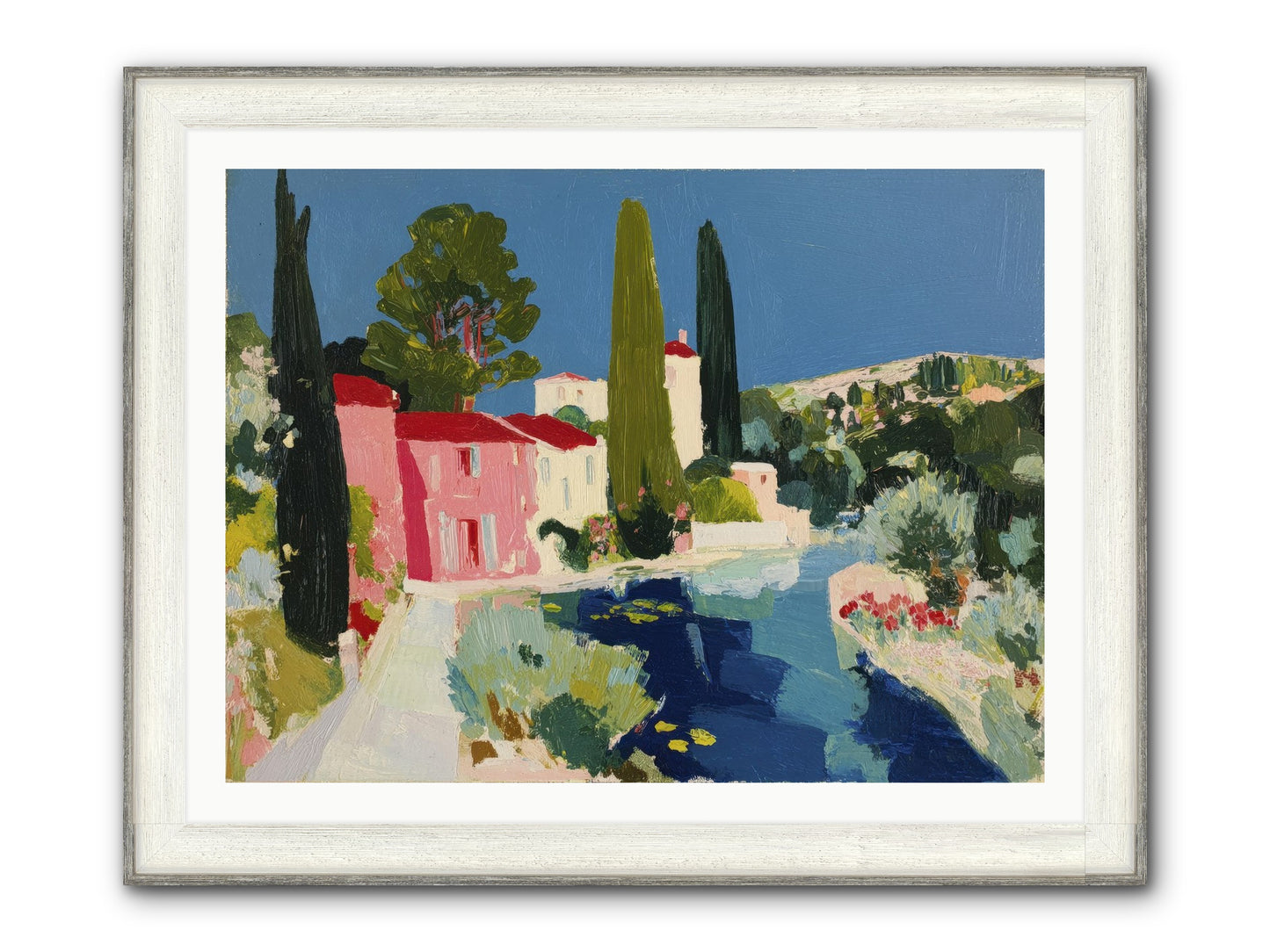 Summer At The Villa Framed Print - Driftwood White 40x30