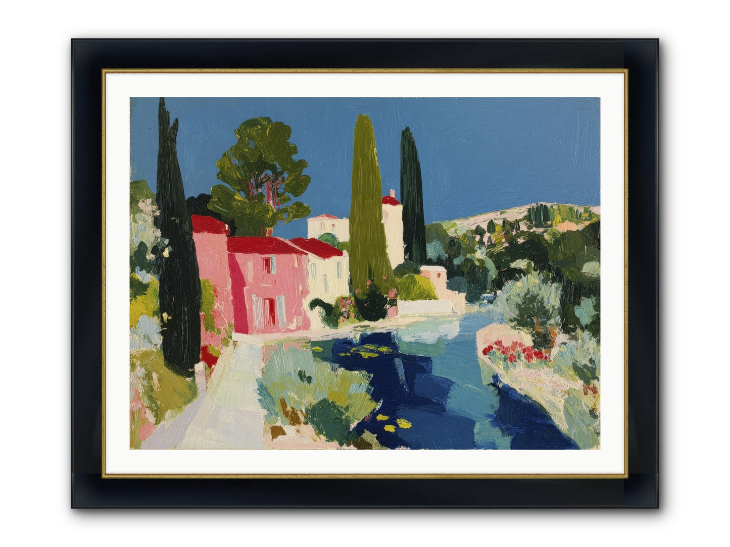 Summer At The Villa Framed Print - Wide Black w/Gold 40x30