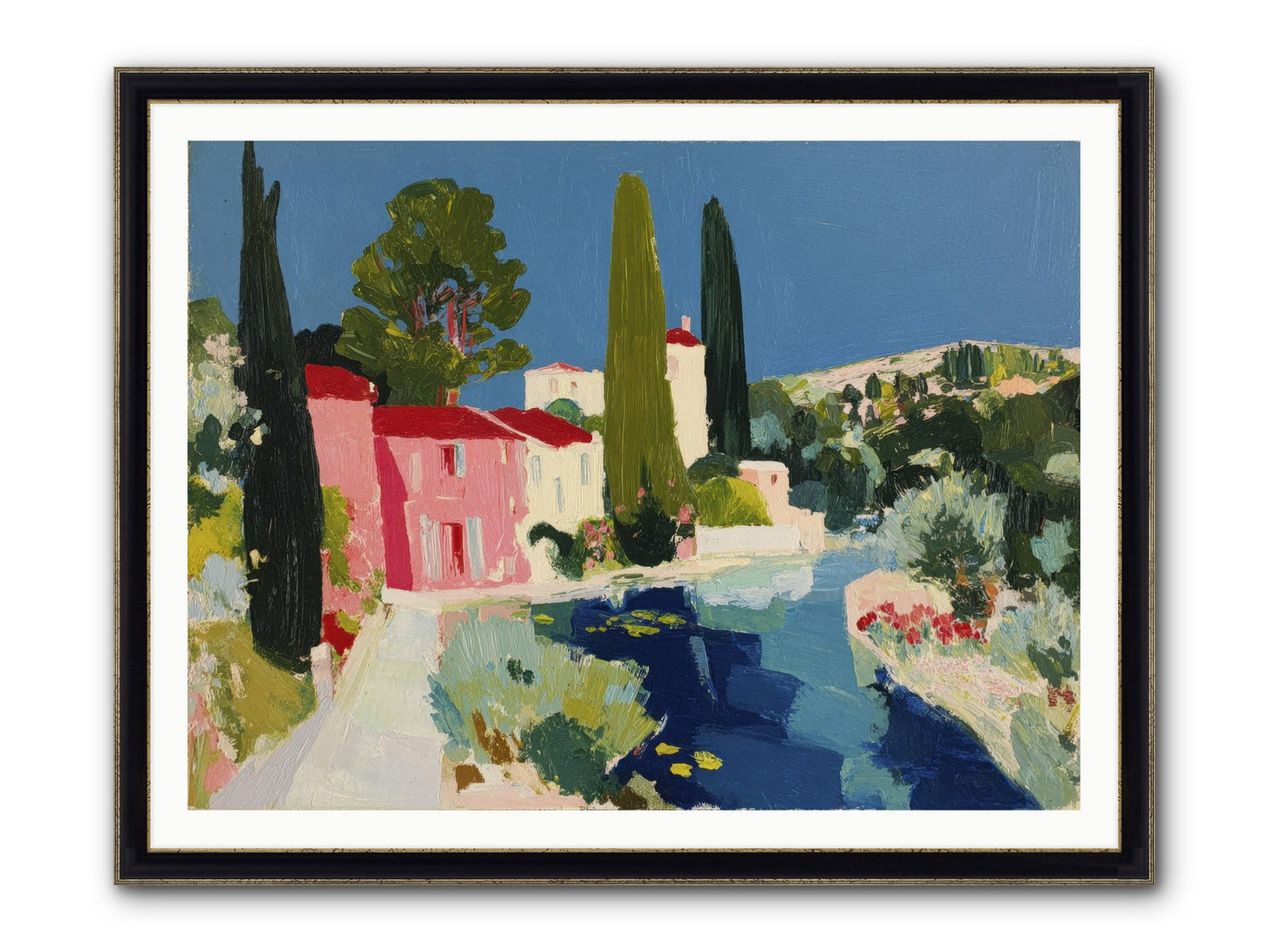 Summer At The Villa Framed Print - Black & Gold 48x36