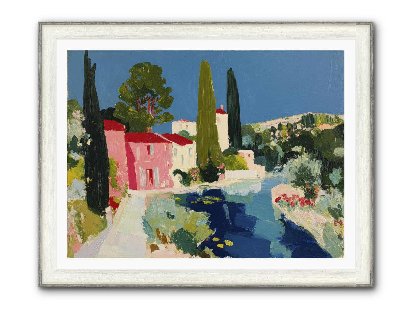Summer At The Villa Framed Print - Driftwood White 48x36