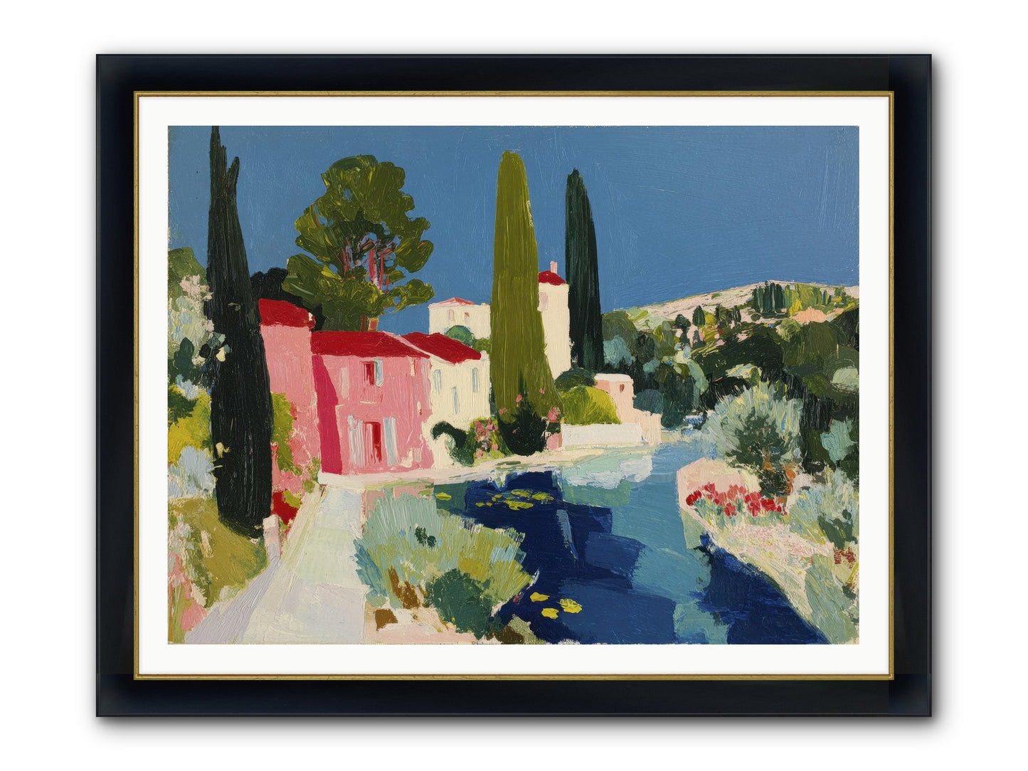 Summer At The Villa Framed Print - Wide Black w/Gold 48x36