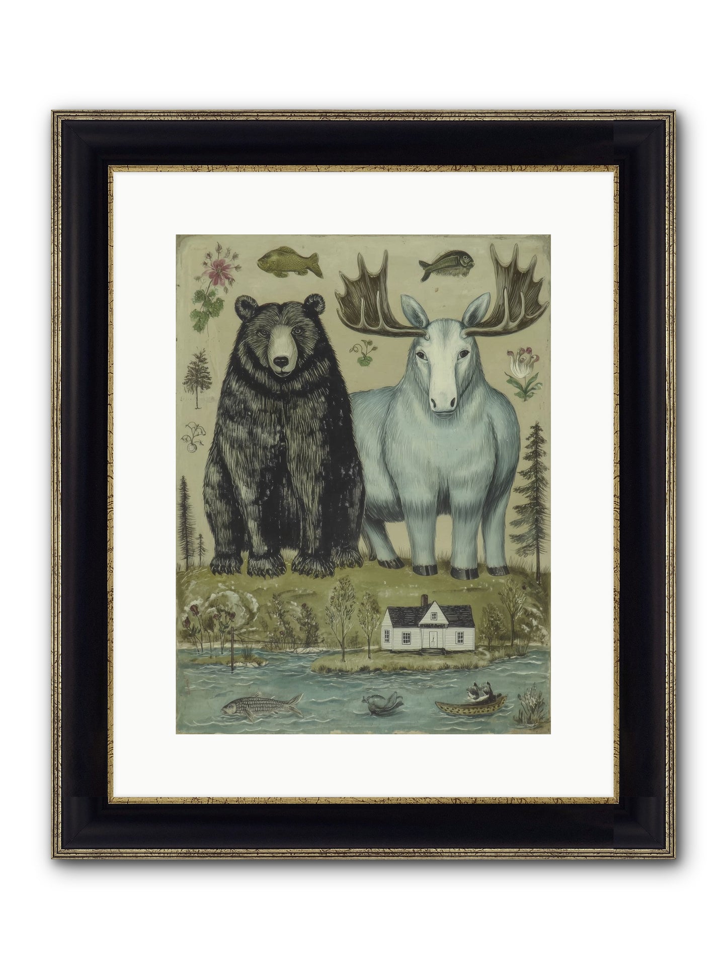 Summer Guests Framed Print - Black & Gold 12x16