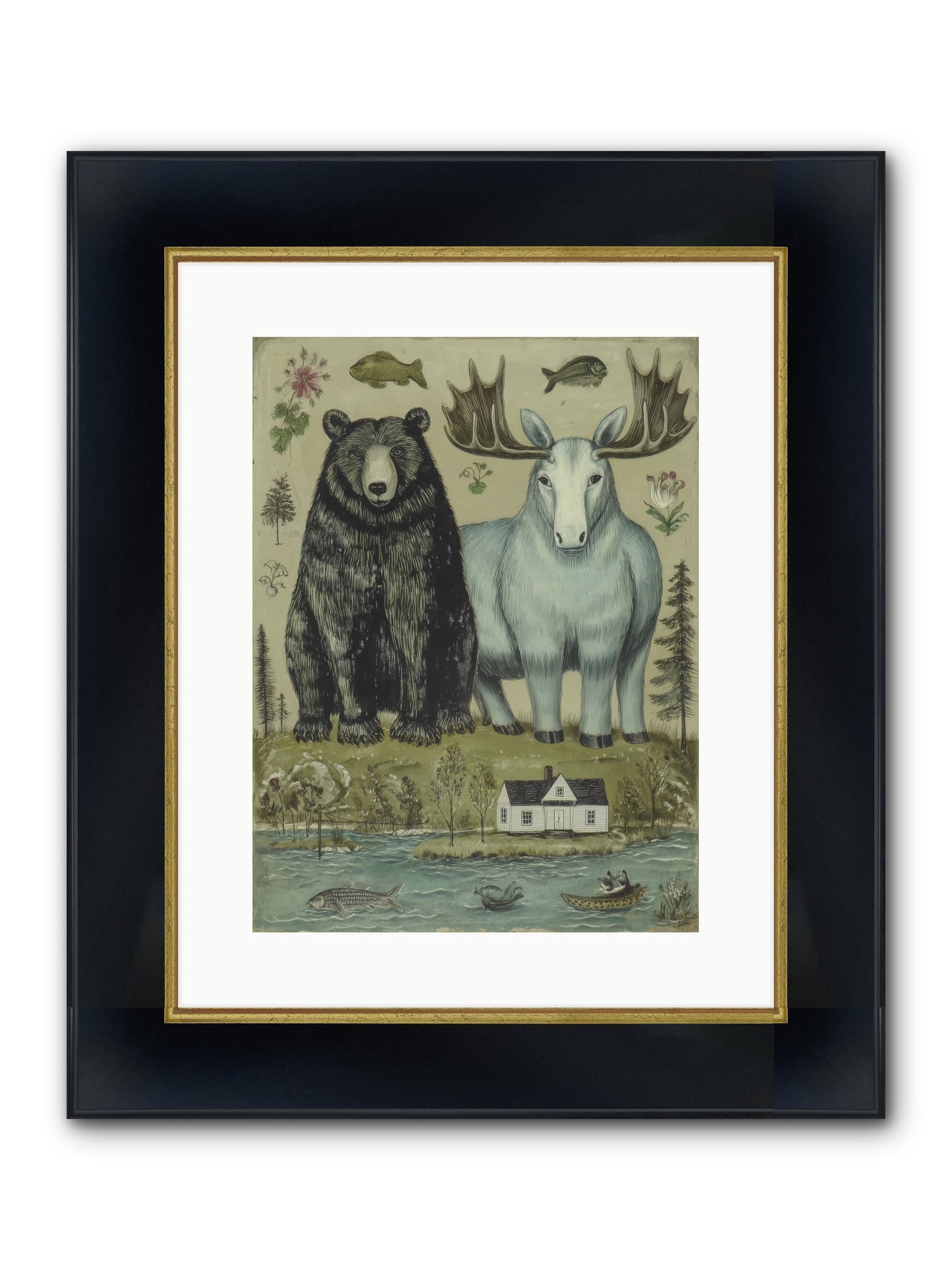 Summer Guests Framed Print - Wide Black w/Gold 12x16
