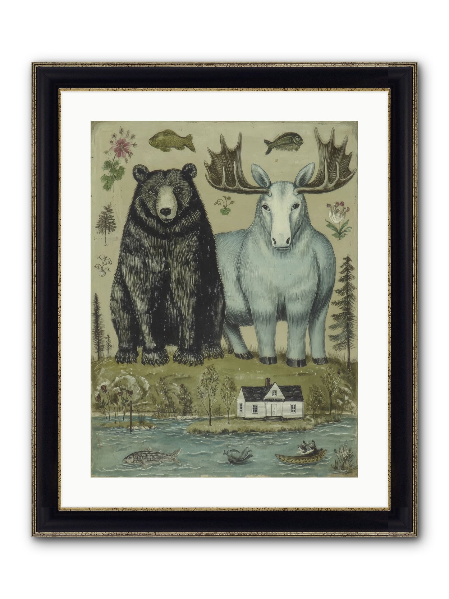 Summer Guests Framed Print - Black & Gold 18x24