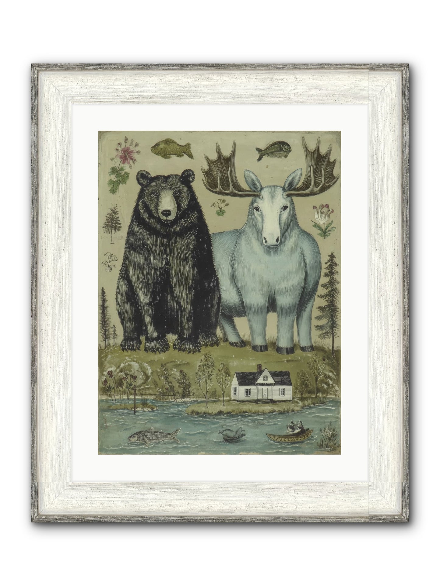 Summer Guests Framed Print - Driftwood White 18x24