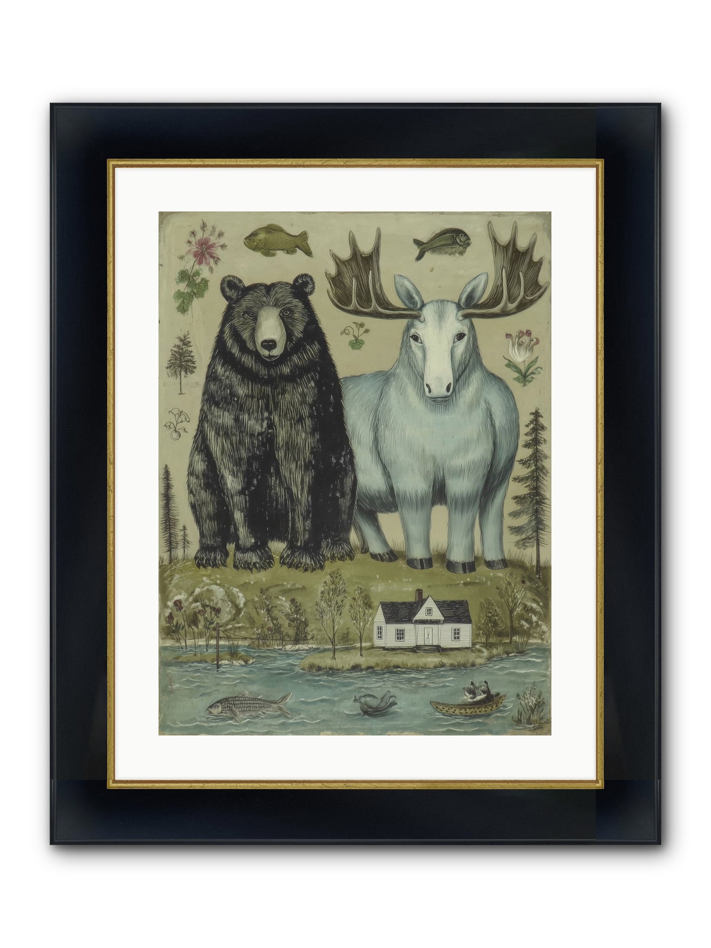 Summer Guests Framed Print - Wide Black w/Gold 18x24