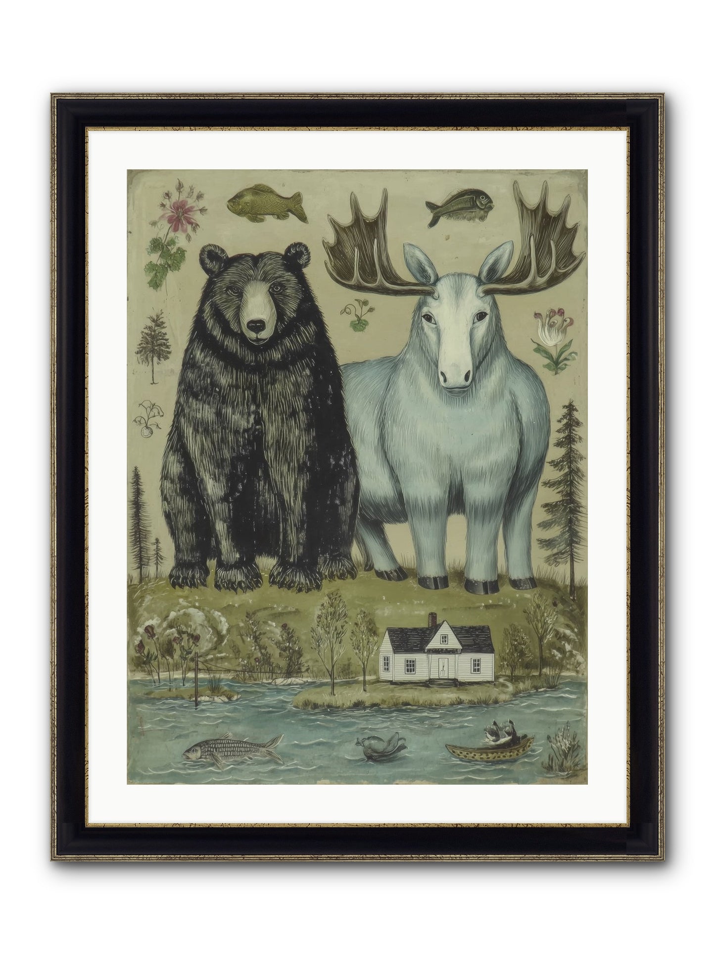 Summer Guests Framed Print - Black & Gold 24x32