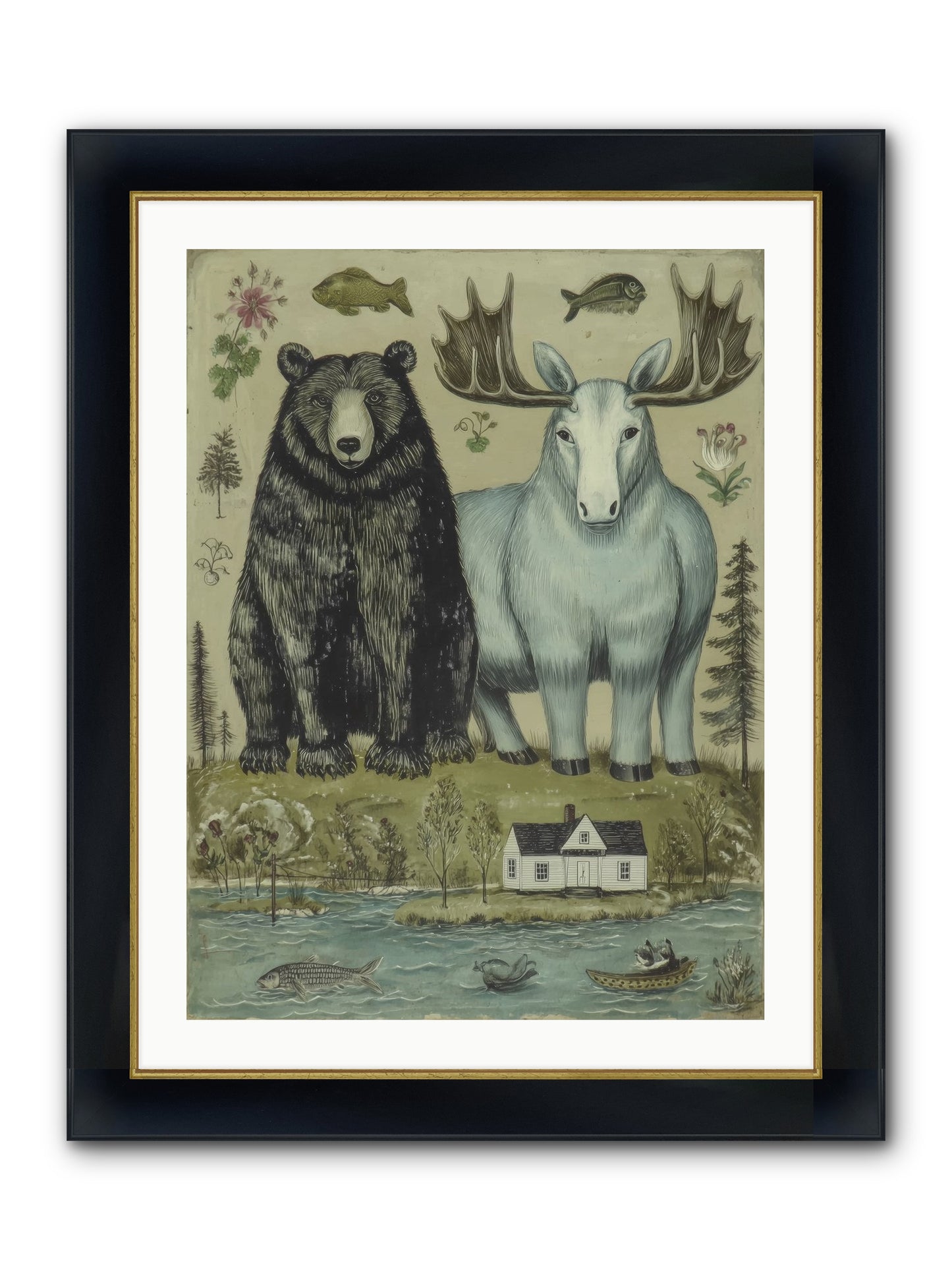 Summer Guests Framed Print - Wide Black w/Gold 24x32