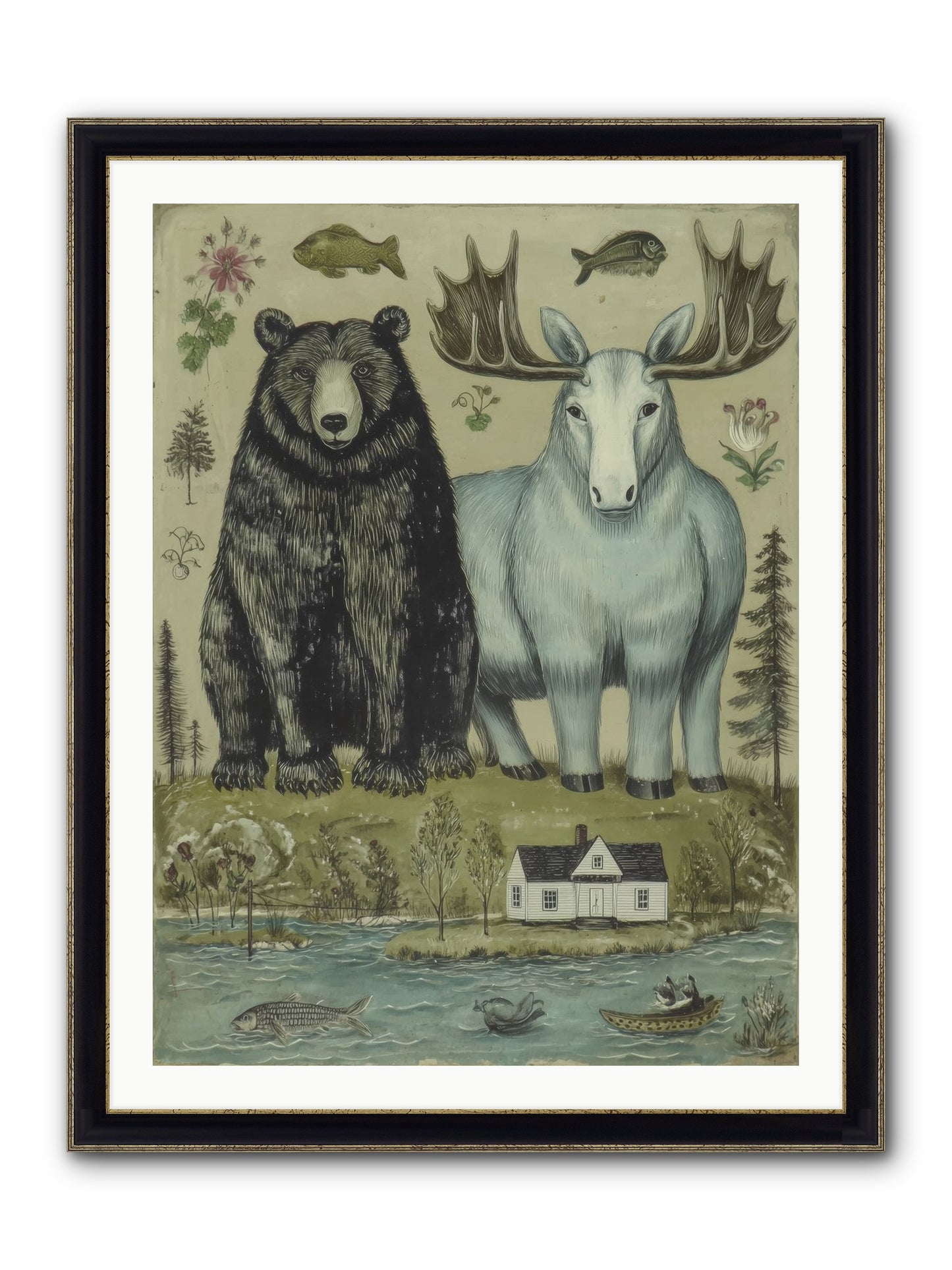 Summer Guests Framed Print - Black & Gold 30x40
