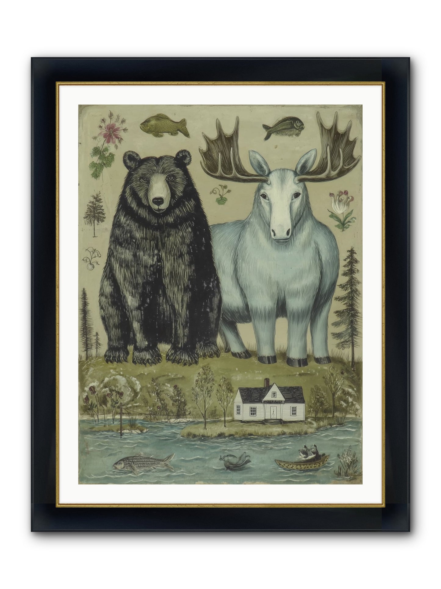 Summer Guests Framed Print - Wide Black w/Gold 30x40