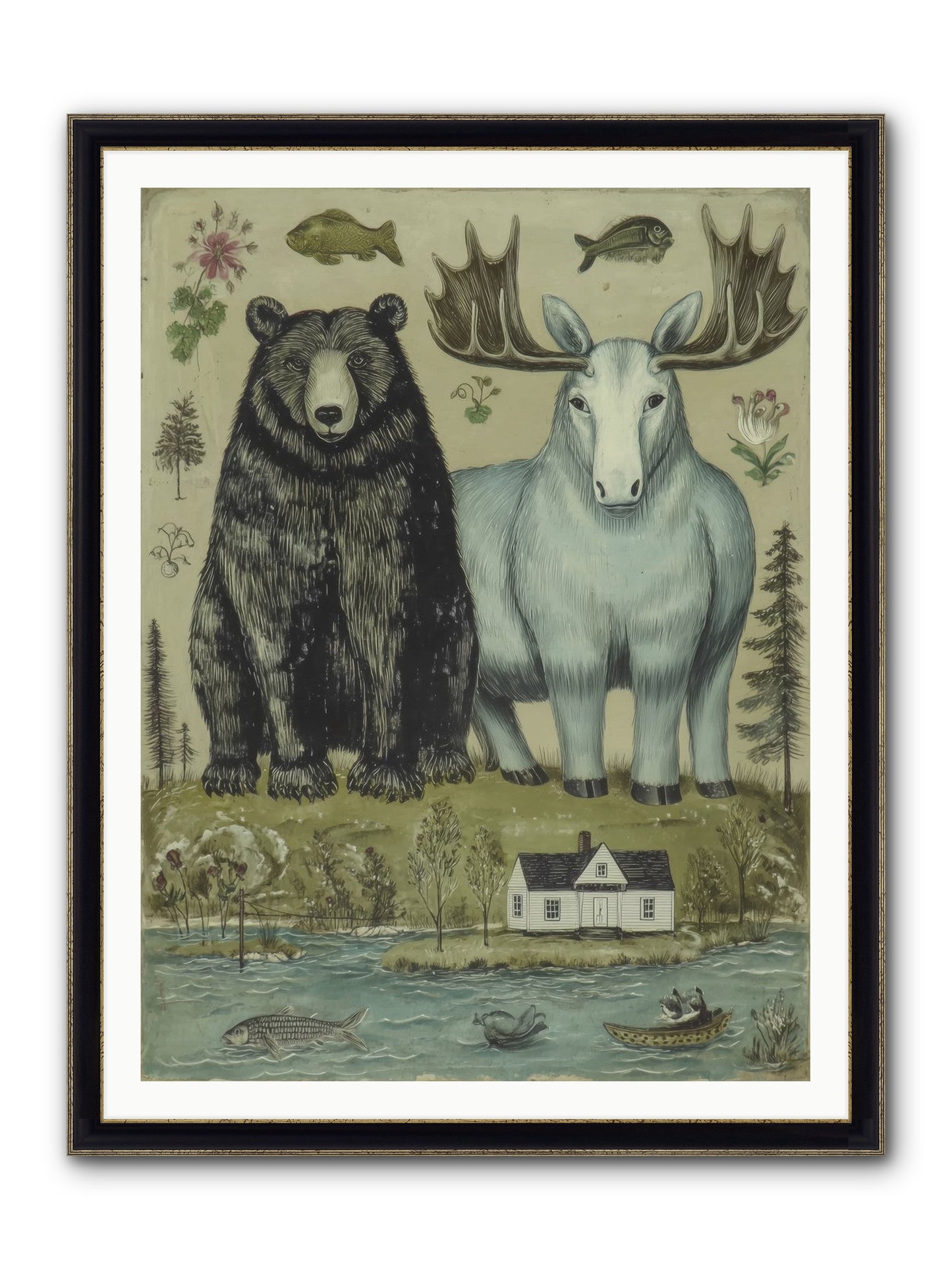 Summer Guests Framed Print - Black & Gold 36x48