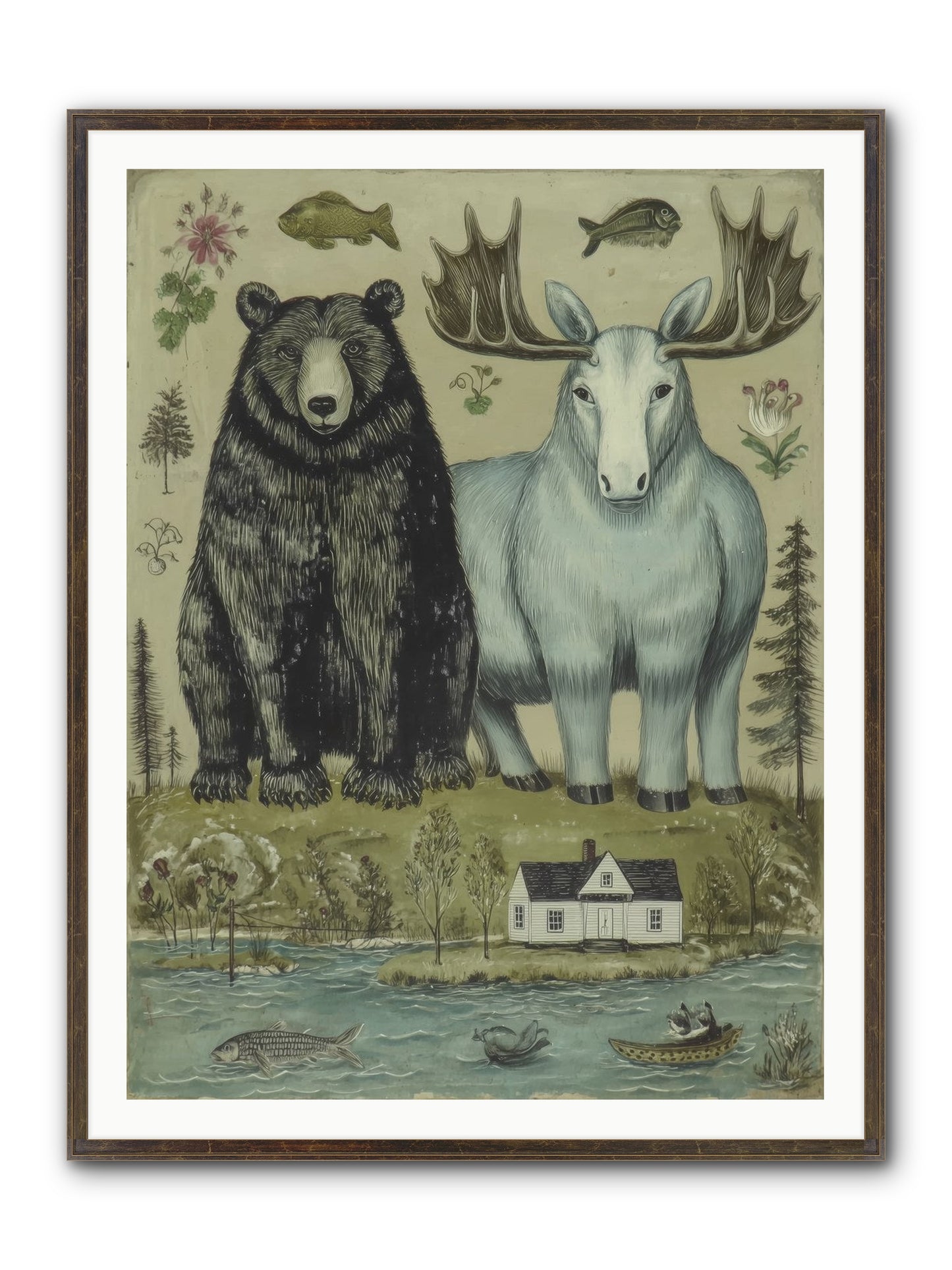 Summer Guests Framed Print - Slimwoods Black/Gold 36x48