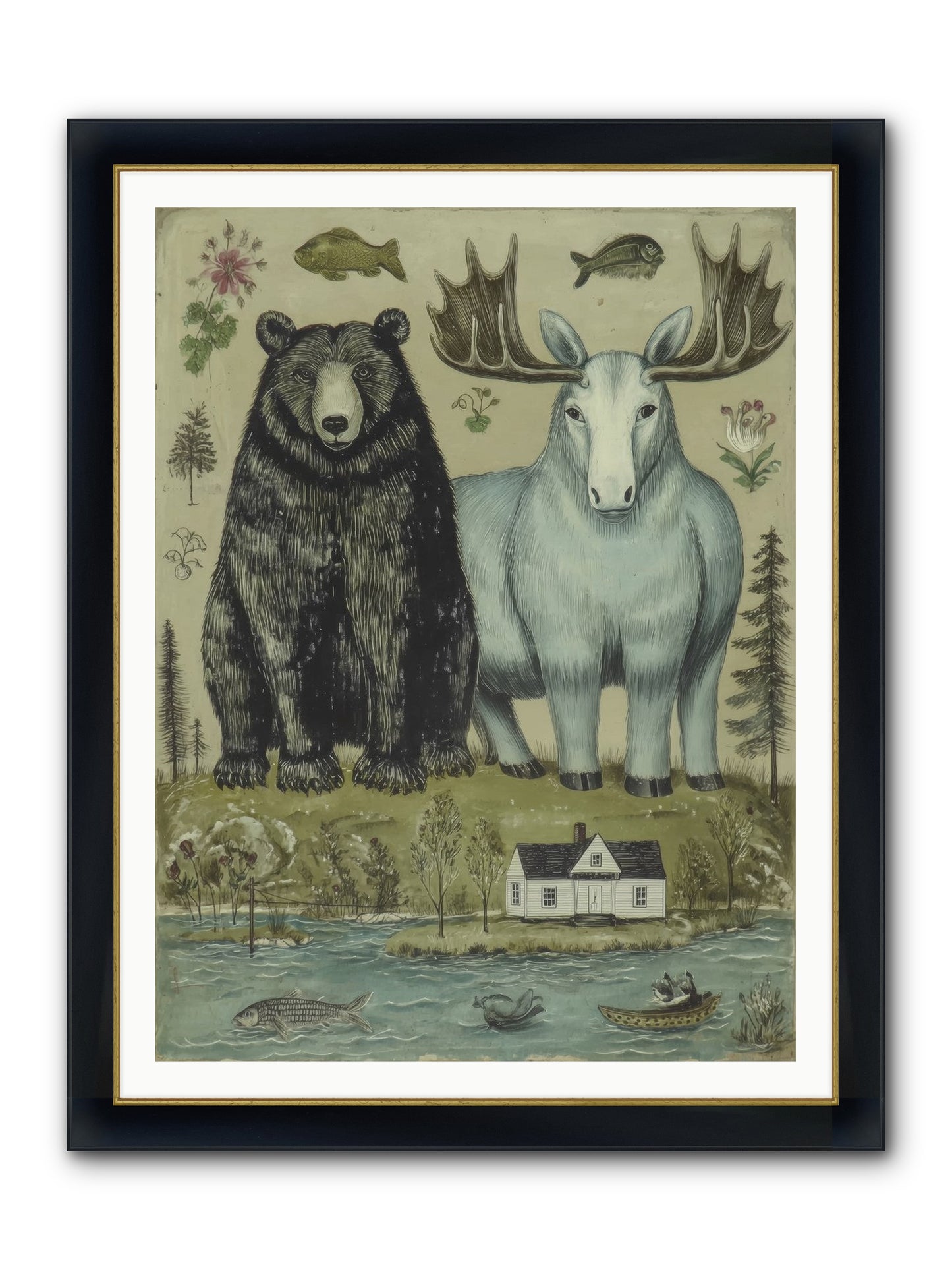 Summer Guests Framed Print - Wide Black w/Gold 36x48