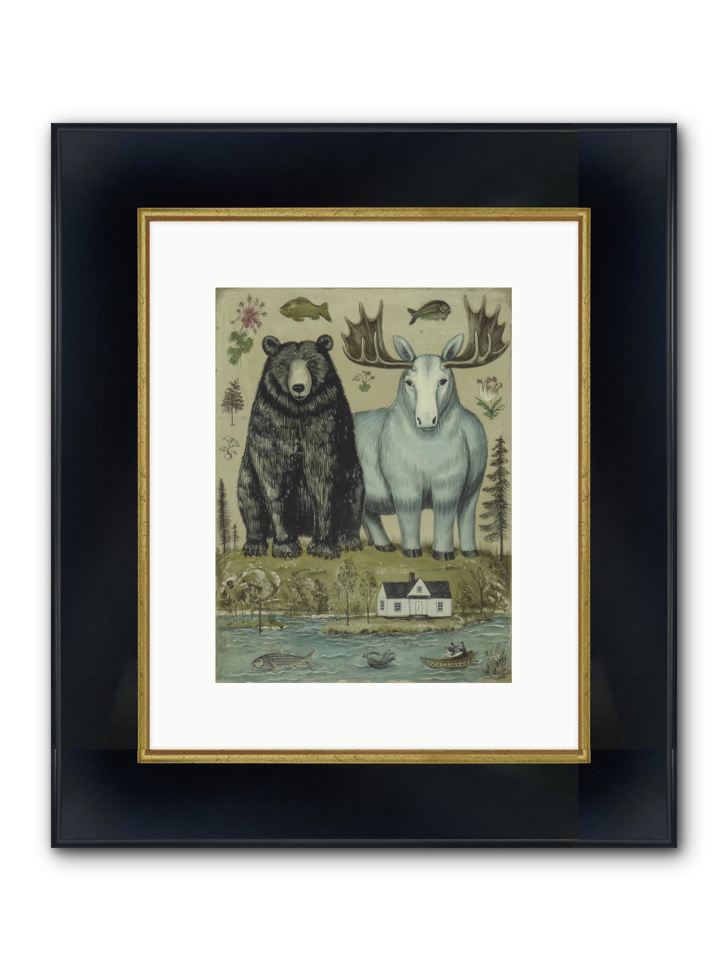 Summer Guests Framed Print - Wide Black w/Gold 9x12