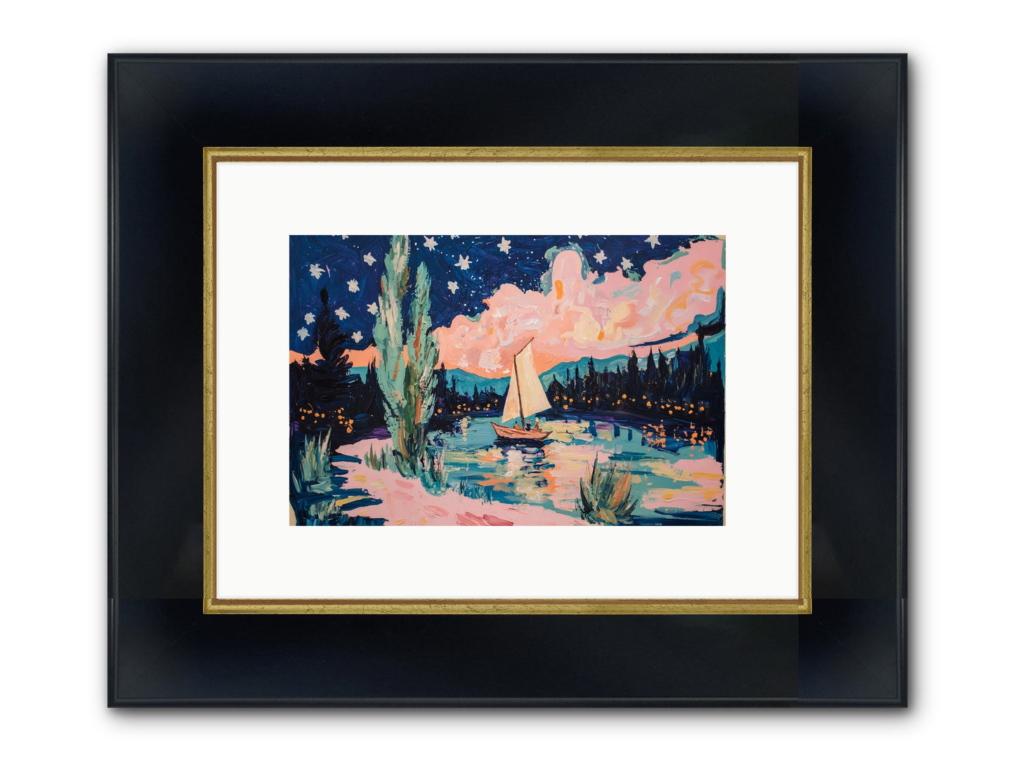 Summer Sails No. 1 Framed Print - Wide Black w/Gold 12x8