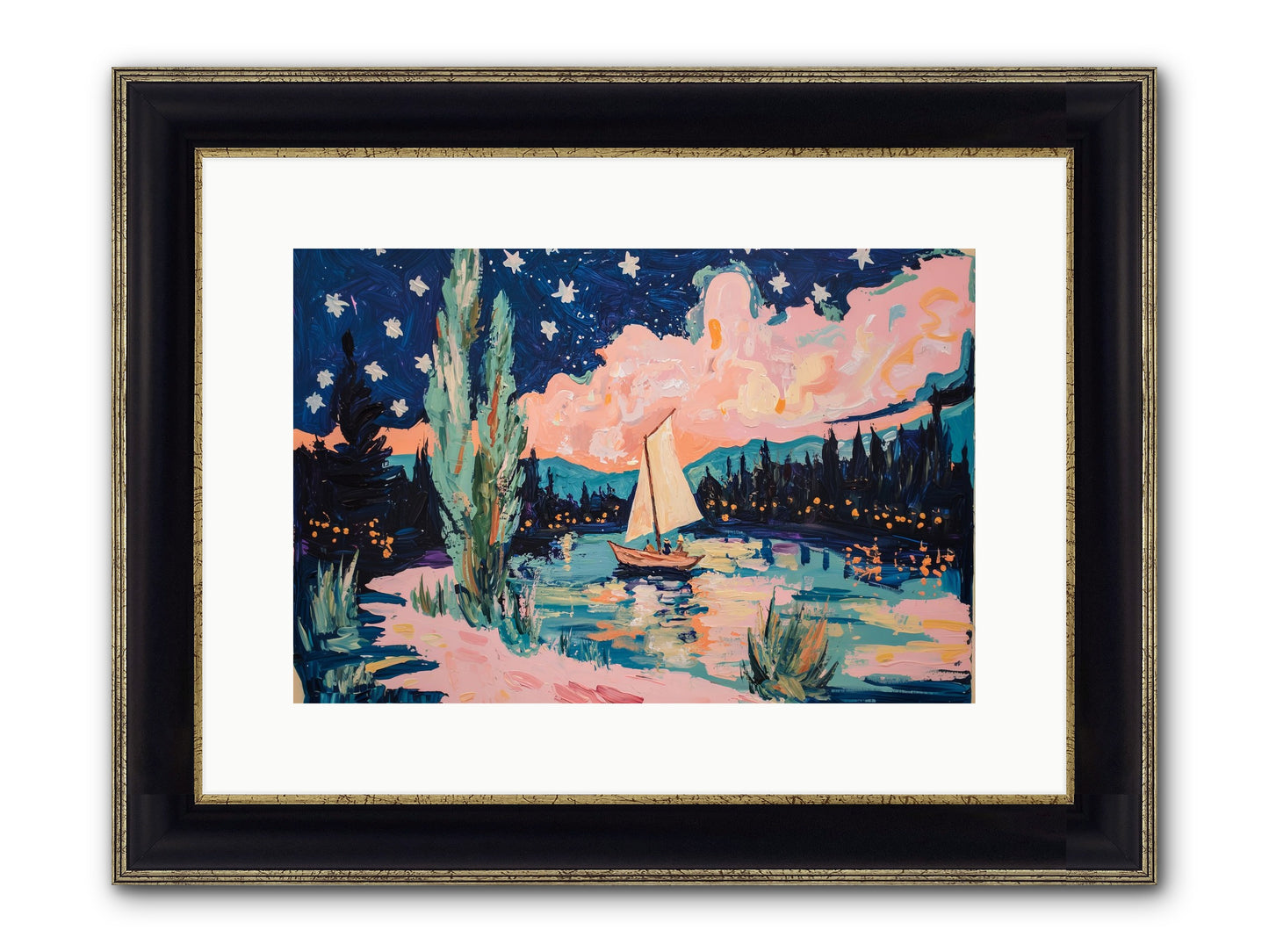 Summer Sails No. 1 Framed Print - Black & Gold 15x10