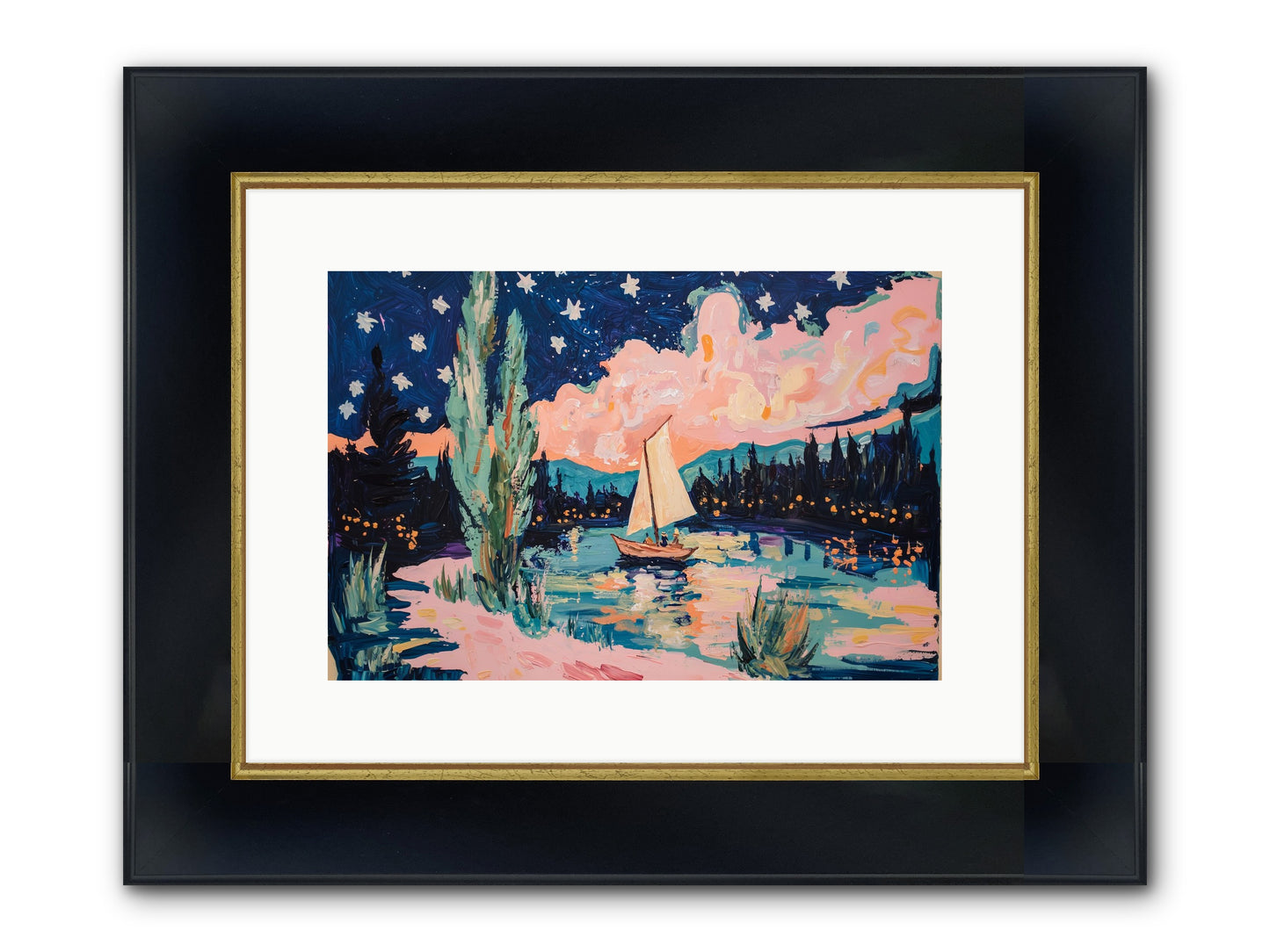 Summer Sails No. 1 Framed Print - Wide Black w/Gold 15x10