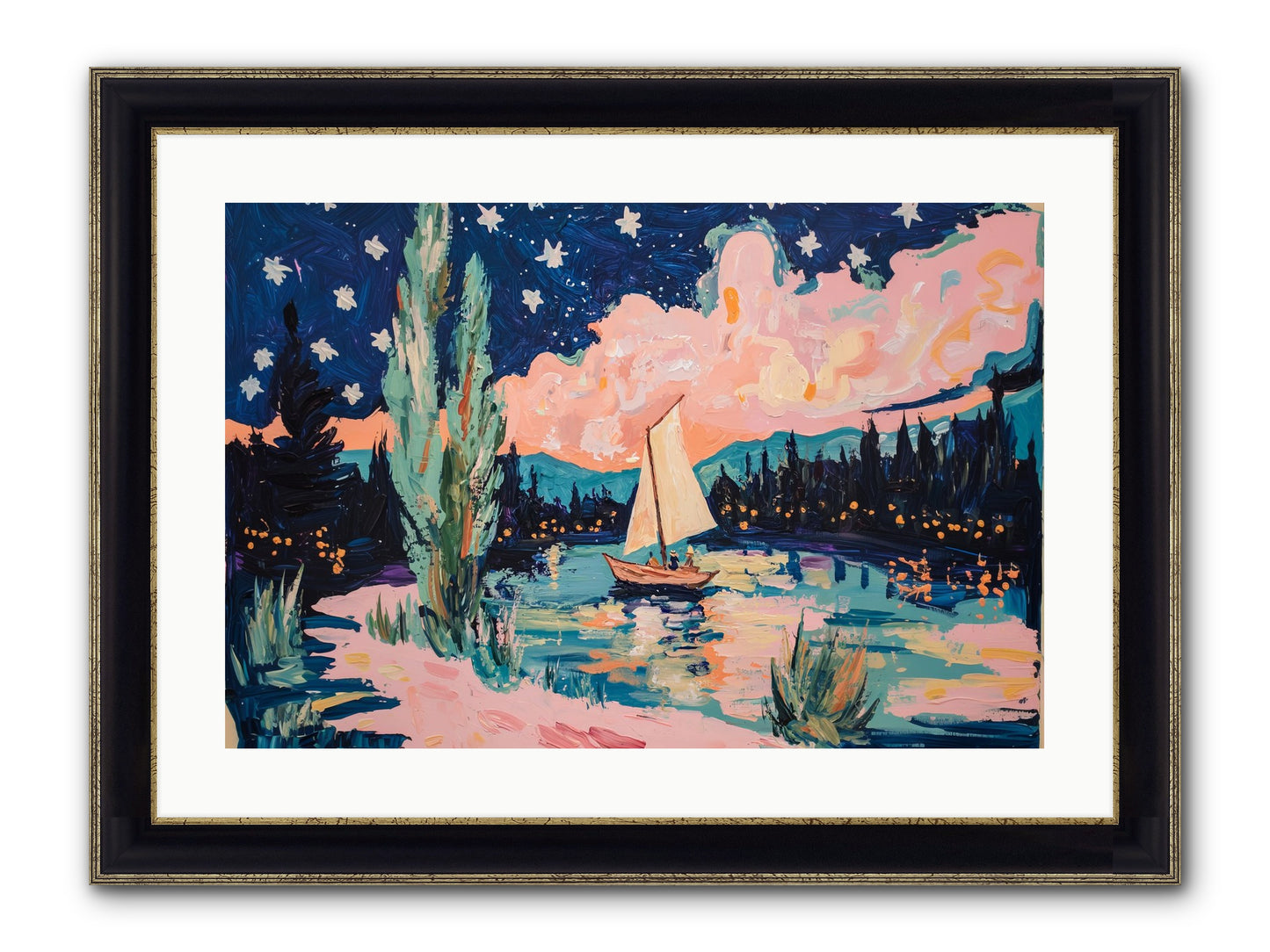 Summer Sails No. 1 Framed Print - Black & Gold 24x16