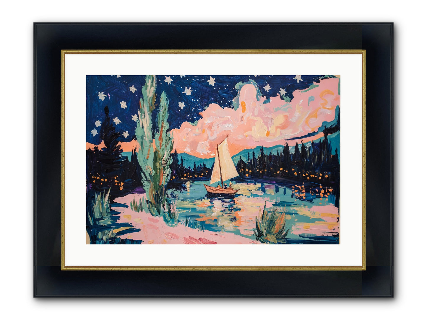 Summer Sails No. 1 Framed Print - Wide Black w/Gold 24x16