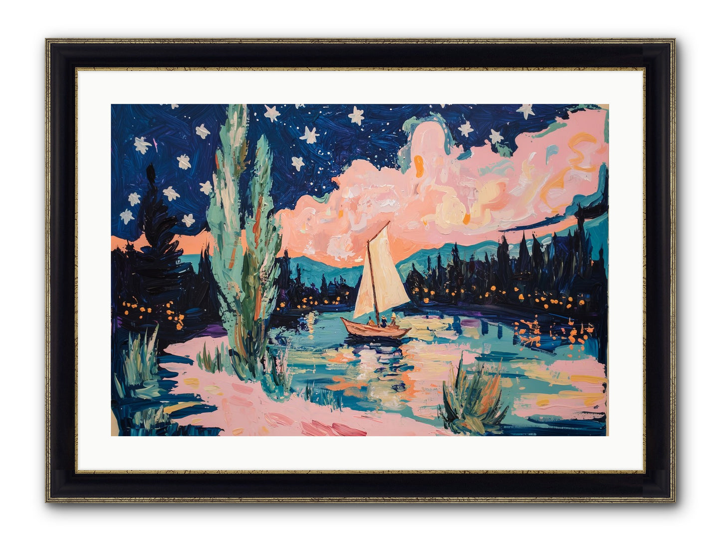 Summer Sails No. 1 Framed Print - Black & Gold 30x20
