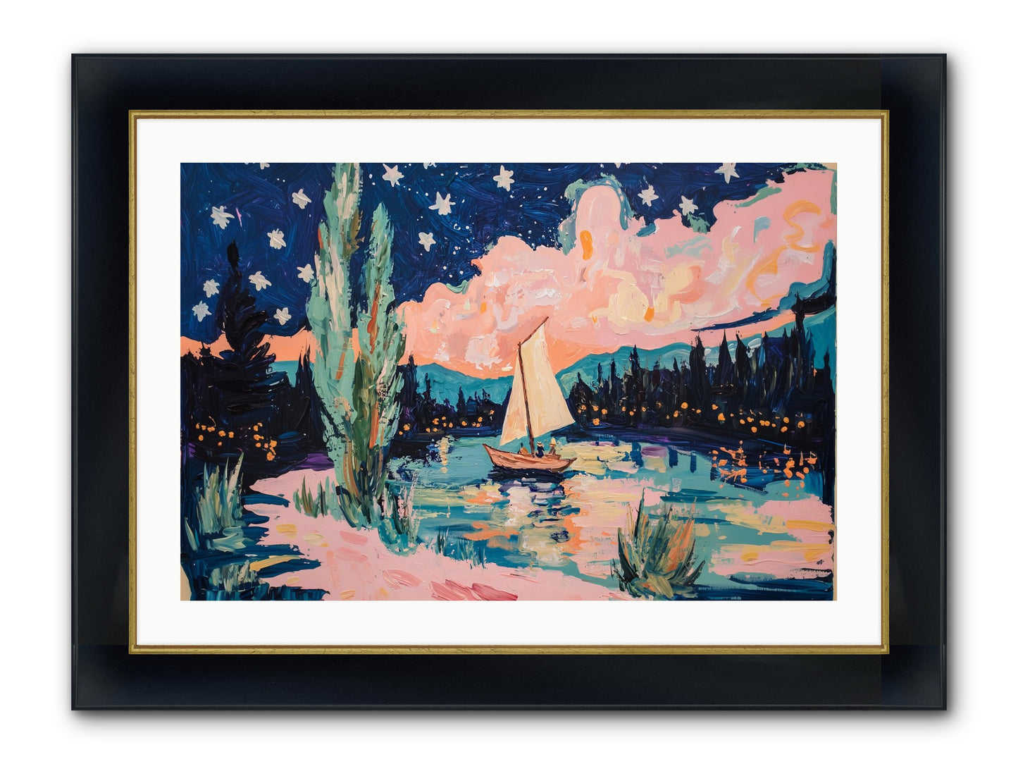 Summer Sails No. 1 Framed Print - Wide Black w/Gold 30x20