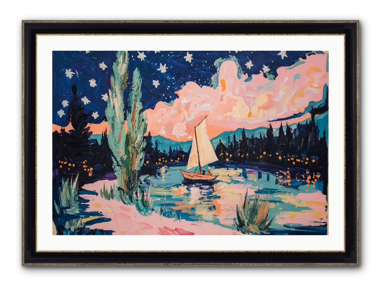 Summer Sails No. 1 Framed Print - Black & Gold 36x24